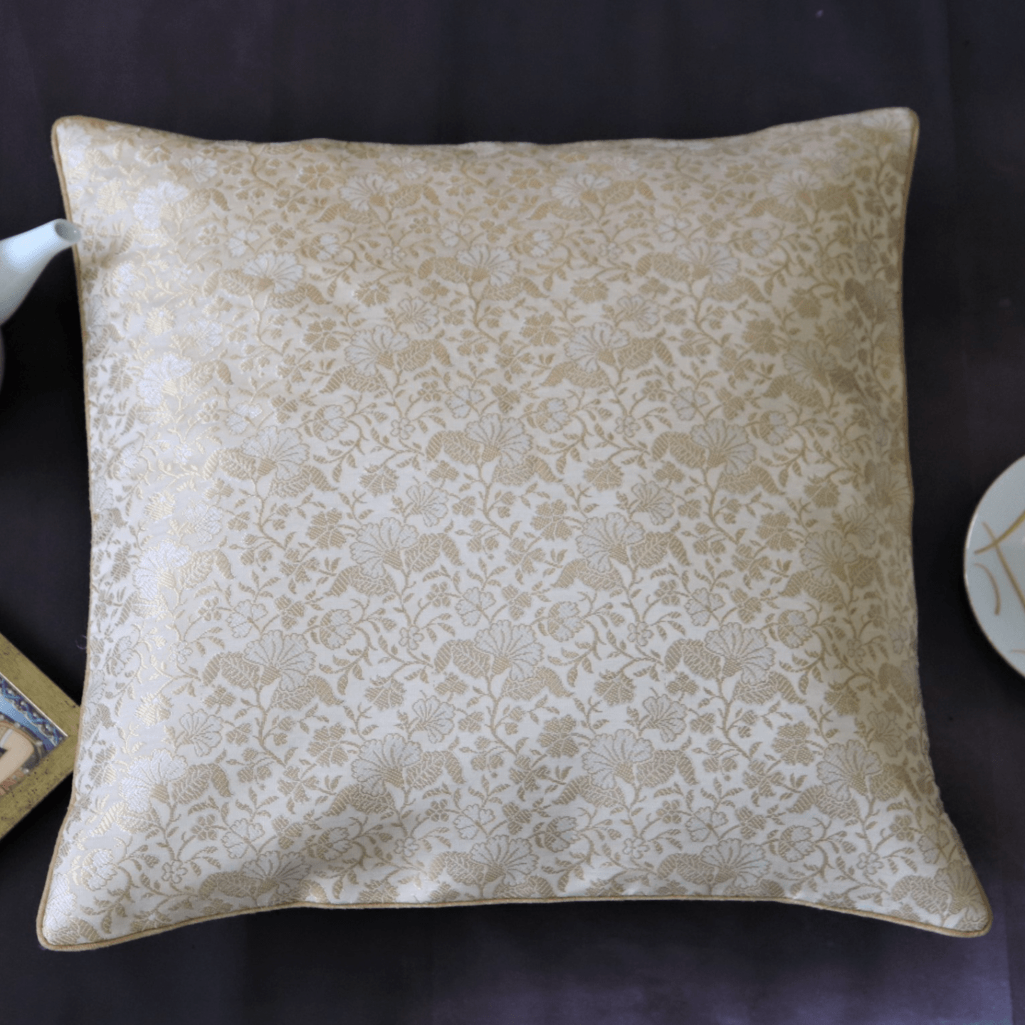 Golden Silk Brocade 40cmsx40cms Cushion Cover