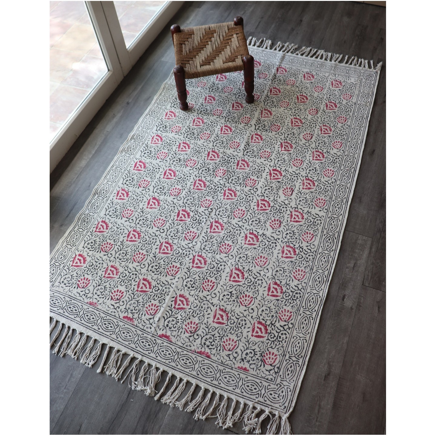 Rosa 4ftx6ft Cotton Hand Block Printed Dhurrie