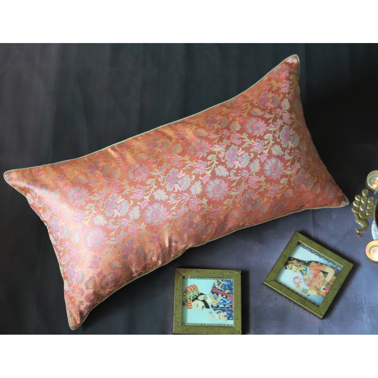 Orange Silk Brocade 30cmsx58cms Cushion Cover