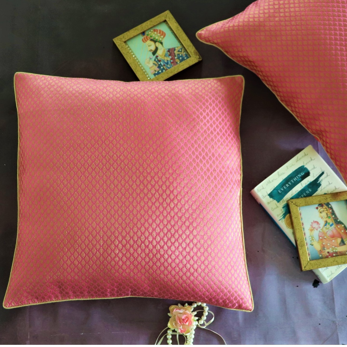 Onion Pink Brocade 50cmsx50cms Cushion Cover