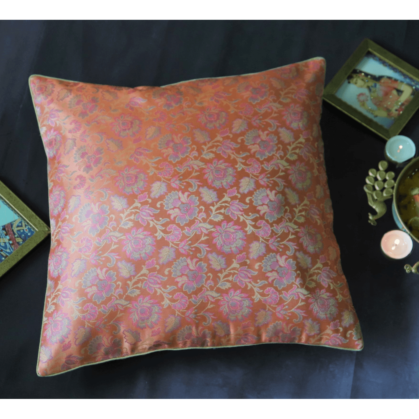 Orange Silk Brocade 50cmsx50cms Cushion Cover