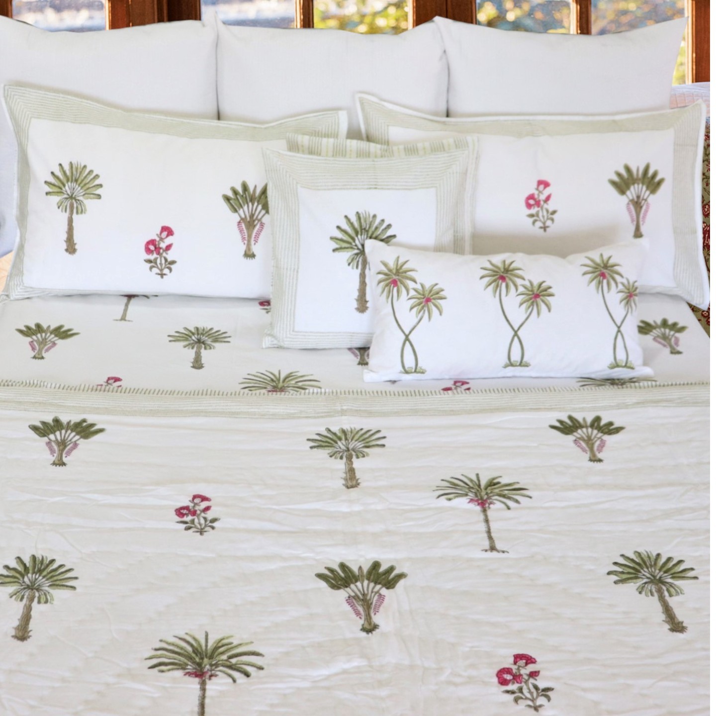 800TC Palm Tree King Size Fitted Sheet Set