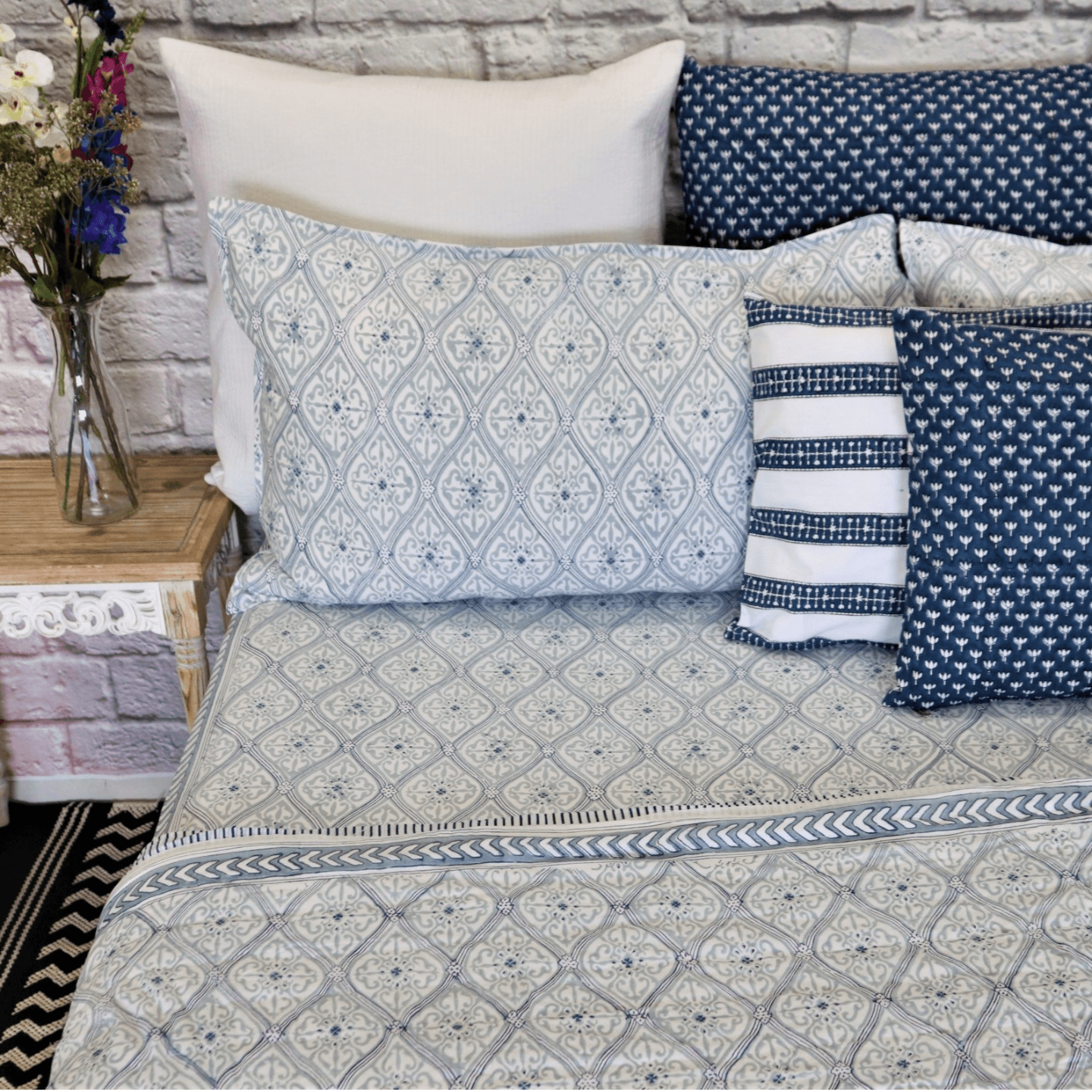 800TC Twilight Blue Super King Flat Sheet Set