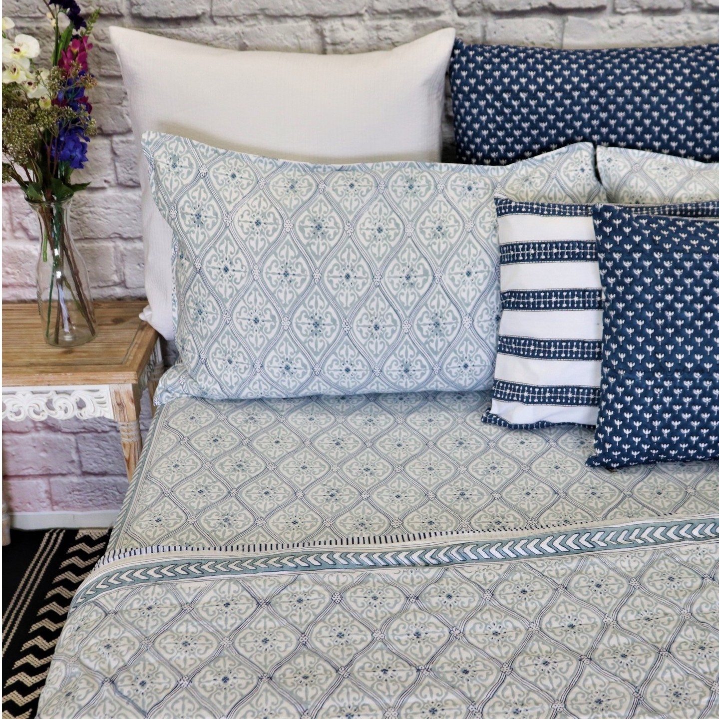 800TC Twilight Blue Queen Size Fitted Sheet Set