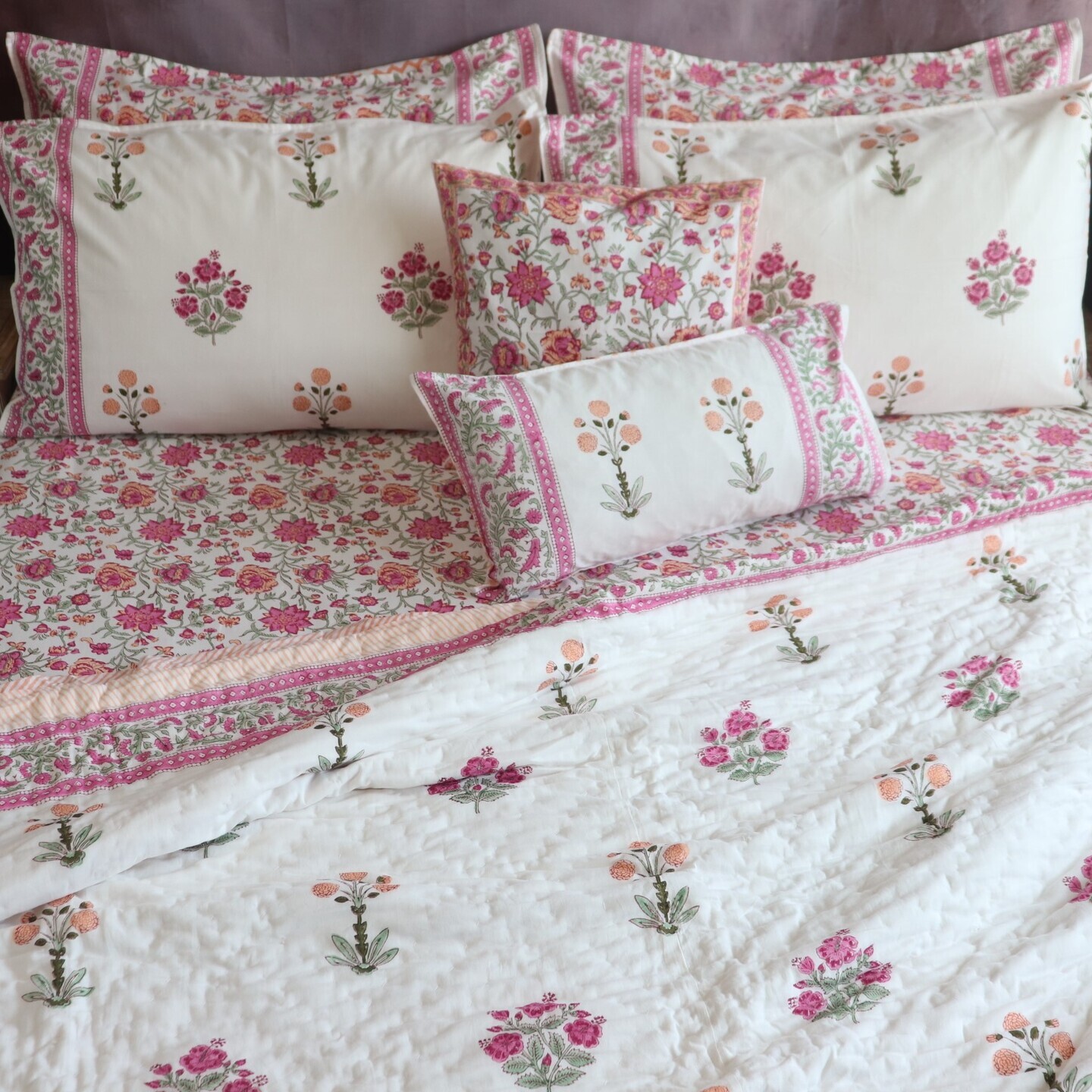 800TC Pink Rose Queen Fitted Sheet Set