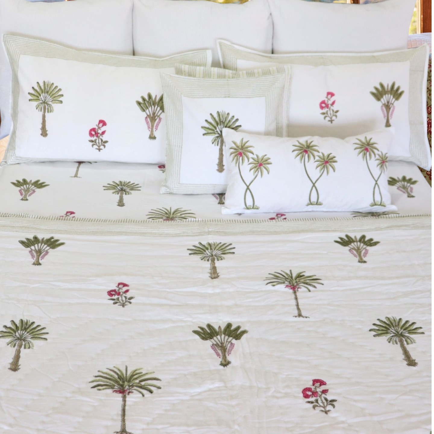 800TC Palm Tree Queen Size Fitted Sheet Set