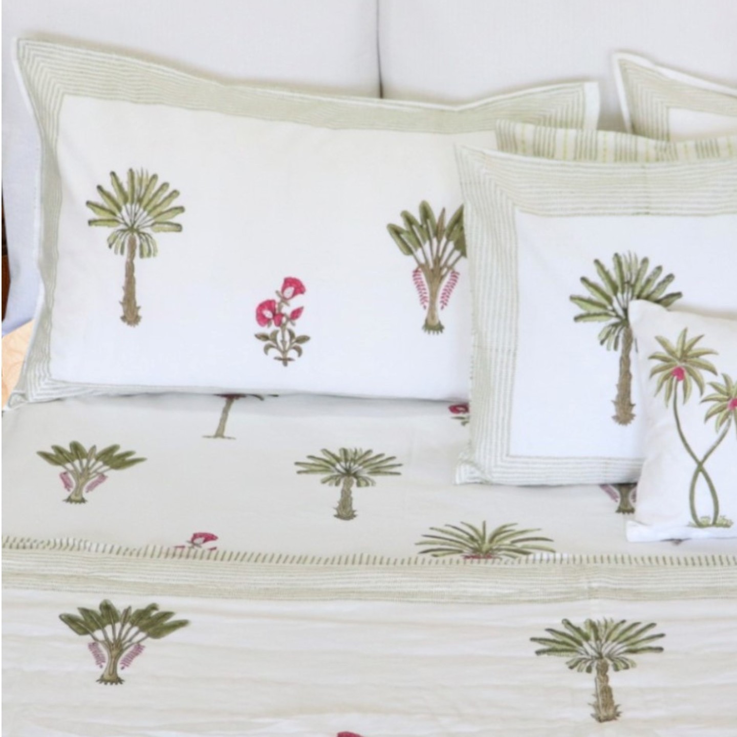 800TC Palm Tree Super Single Size Fitted Sheet Set