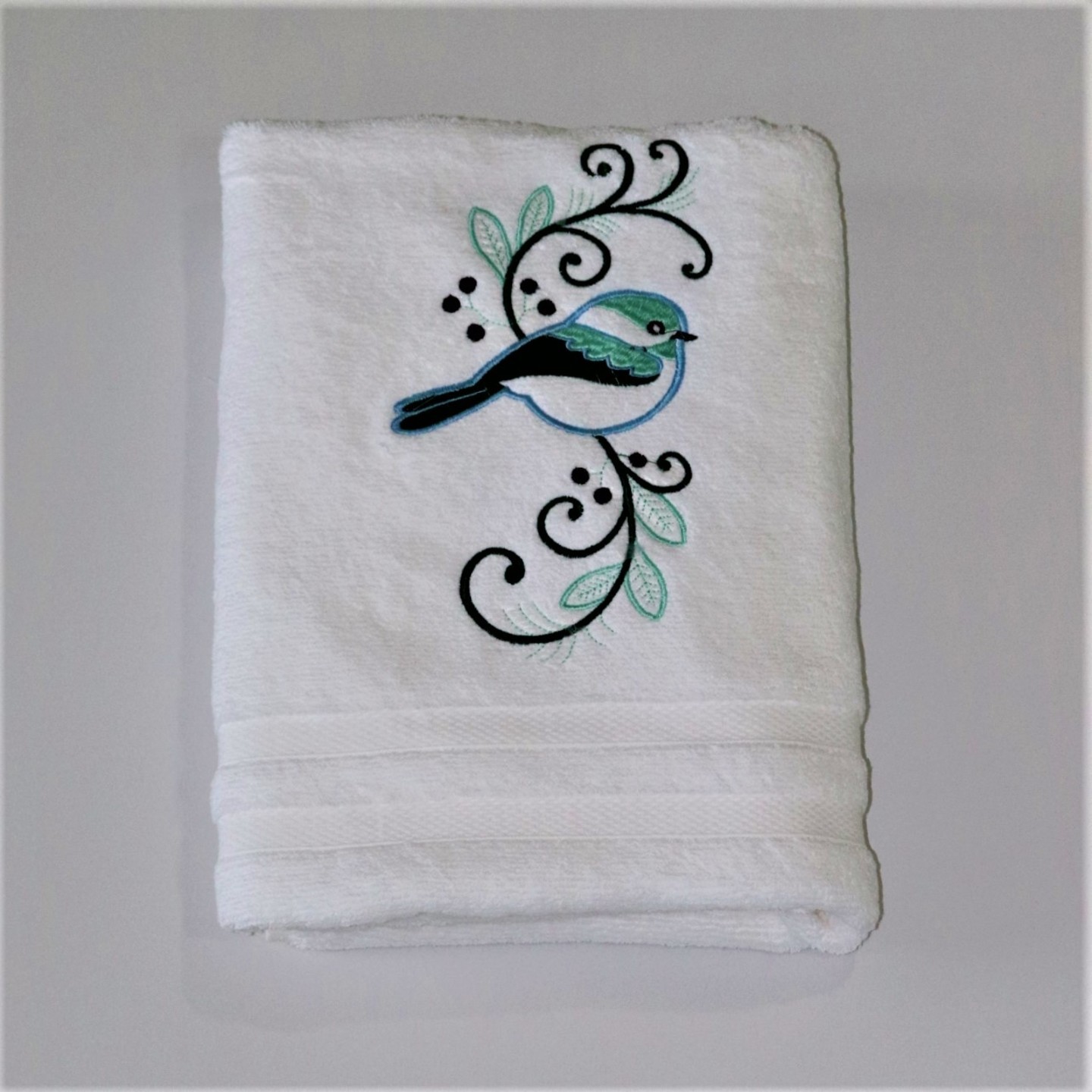 Bird Embroidered Cotton Bath Towel
