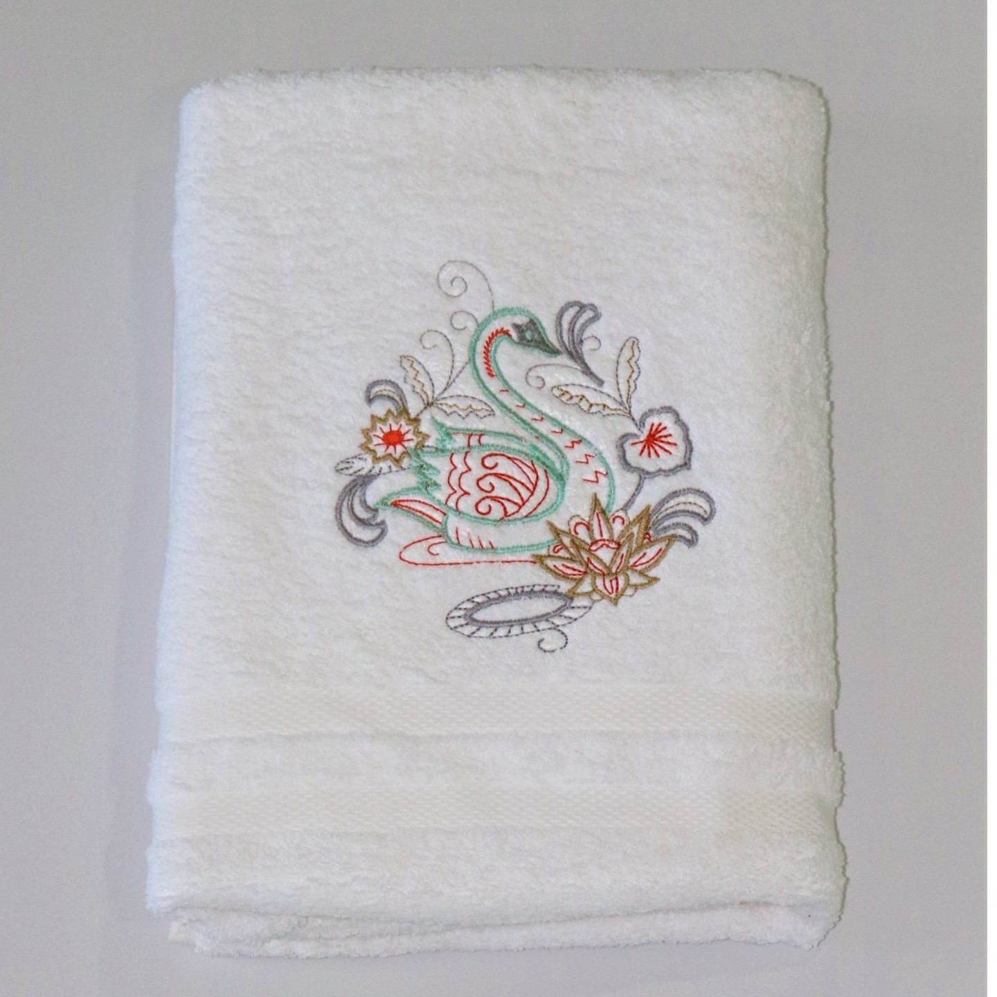 Swan Embroidered Cotton Bath Towel