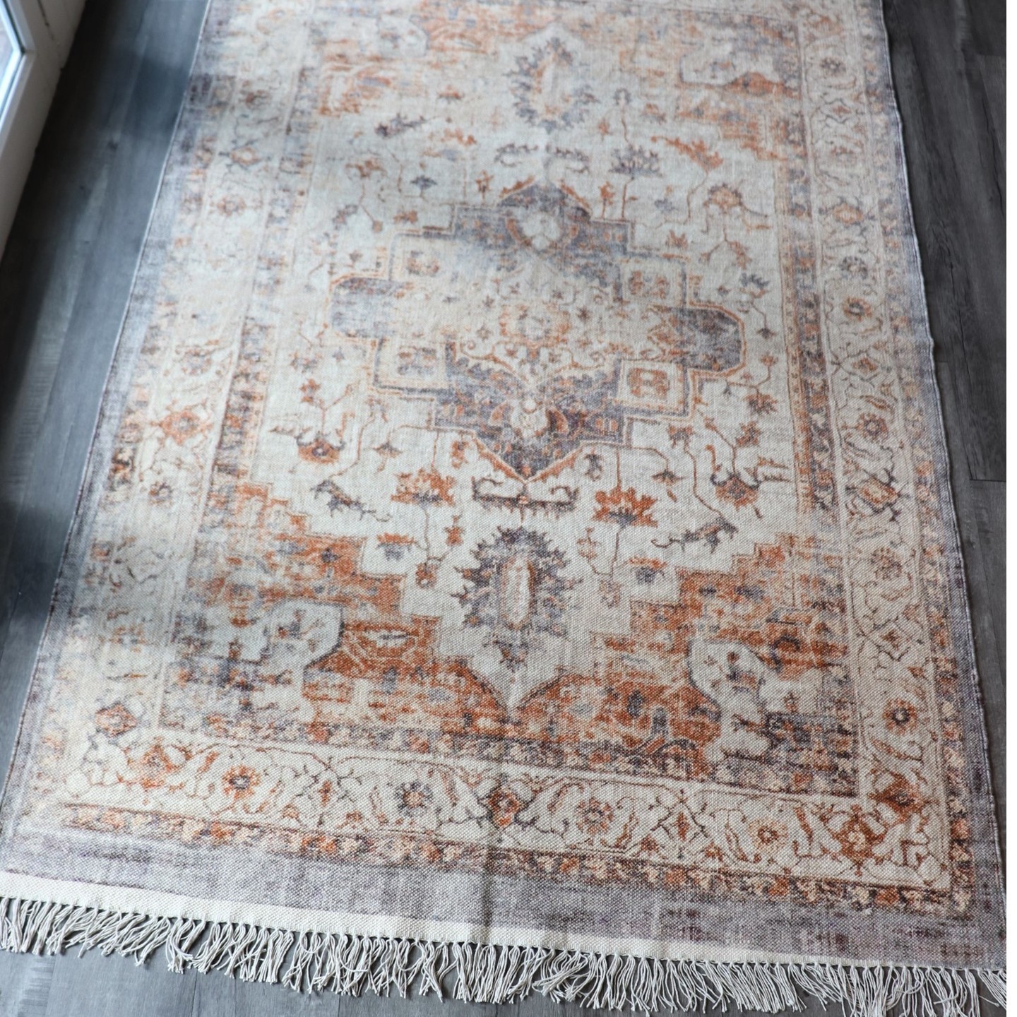 Brown Distressed look Cotton Printed Rug