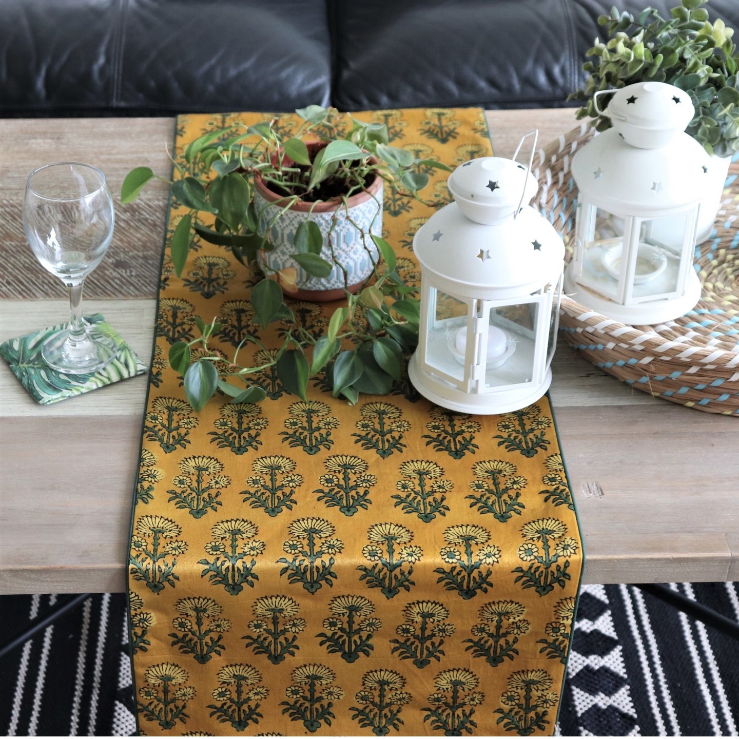 Sunflower Mashroo Silk Coffee Table Runner