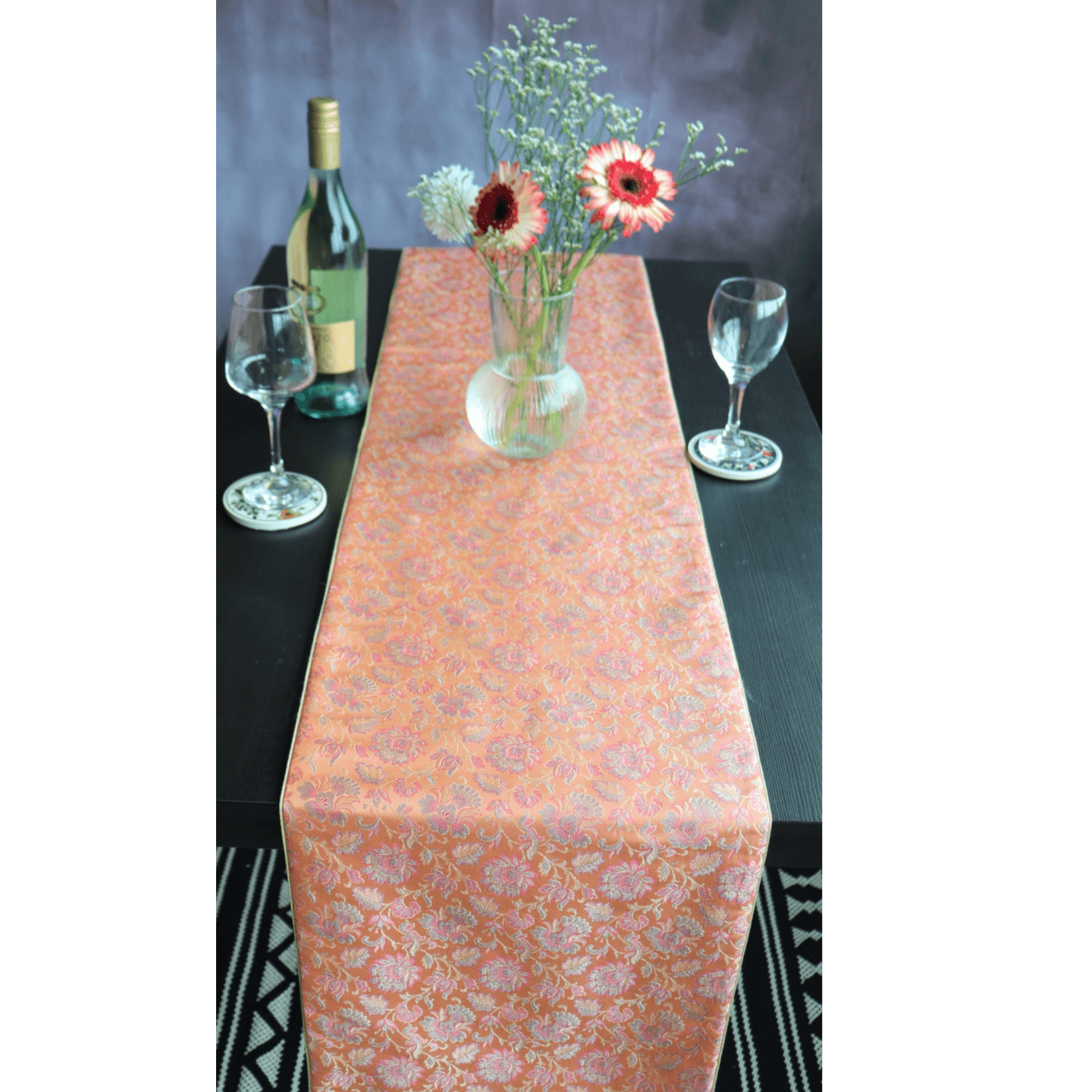Orange Silk Brocade 2.25mts Table Runner