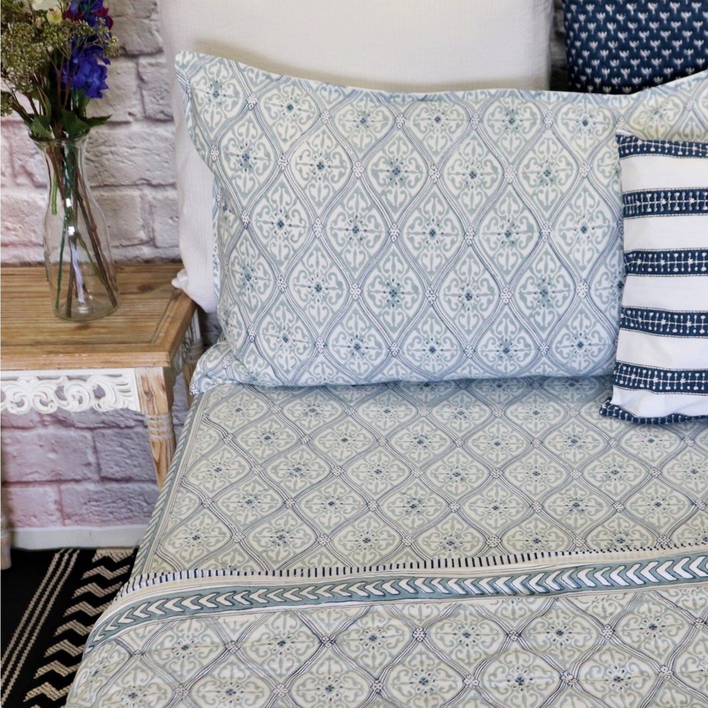 800TC Twilight Blue Super Single Fitted Sheet Set