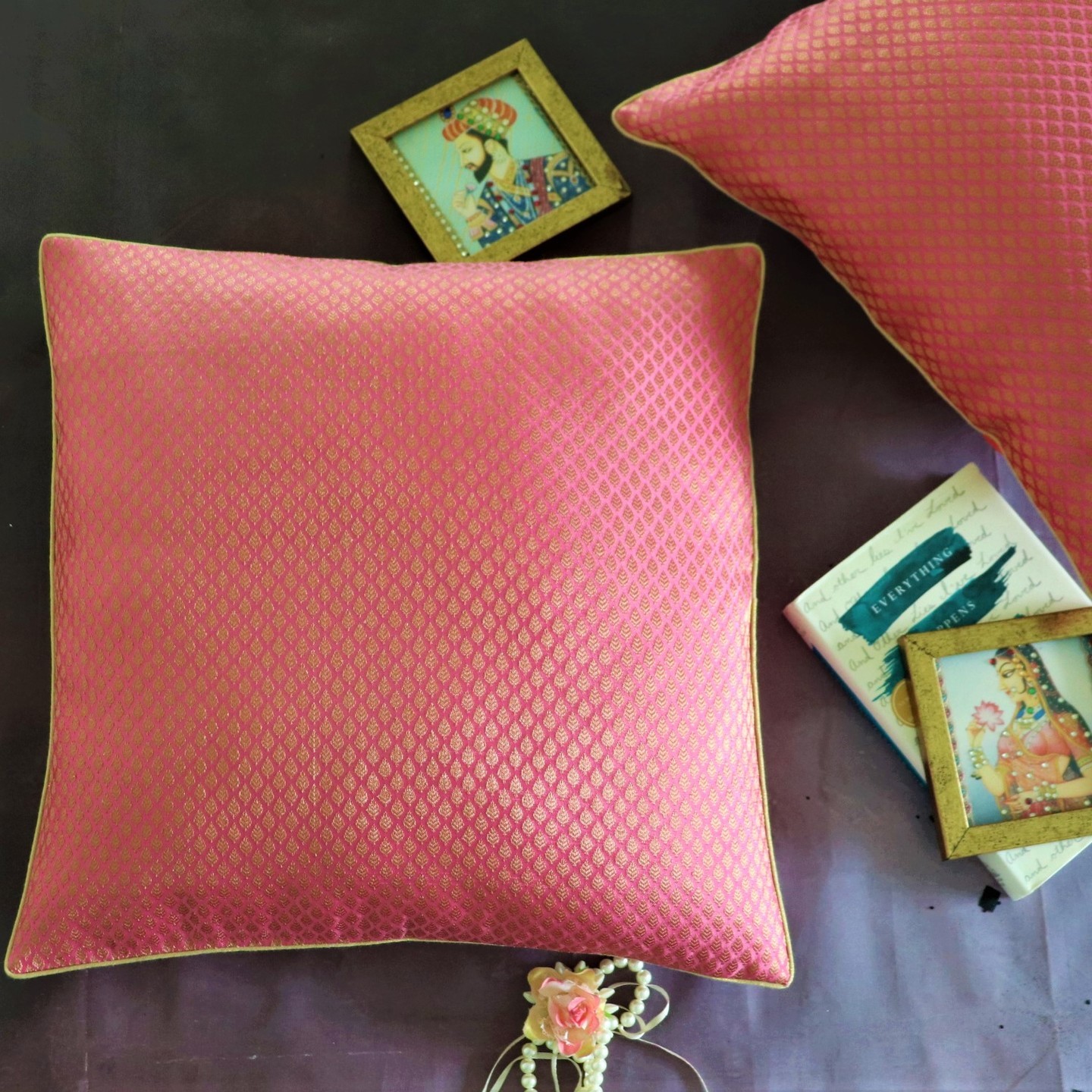 Onion Pink Brocade 40cmsx40cms Cushion Cover