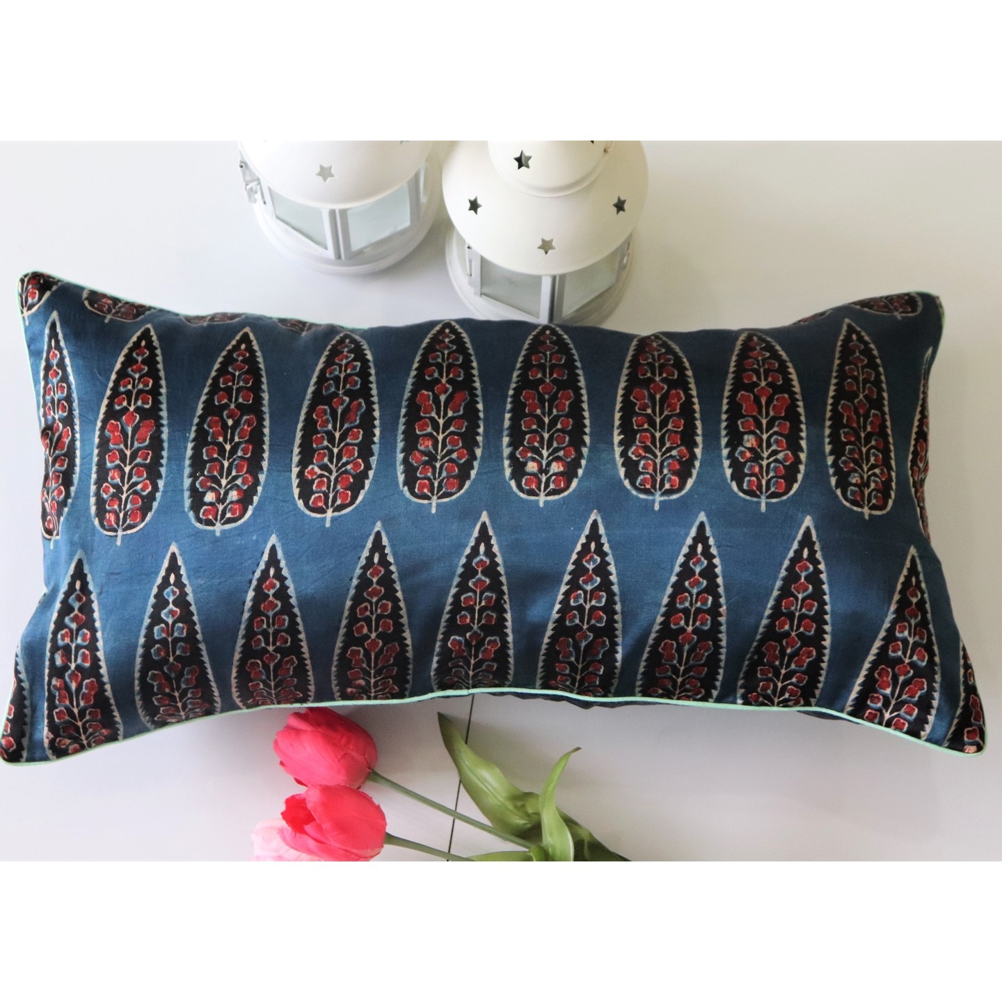 Blue Cypress Mashroo Silk 30cmsx58cms Cushion Cover