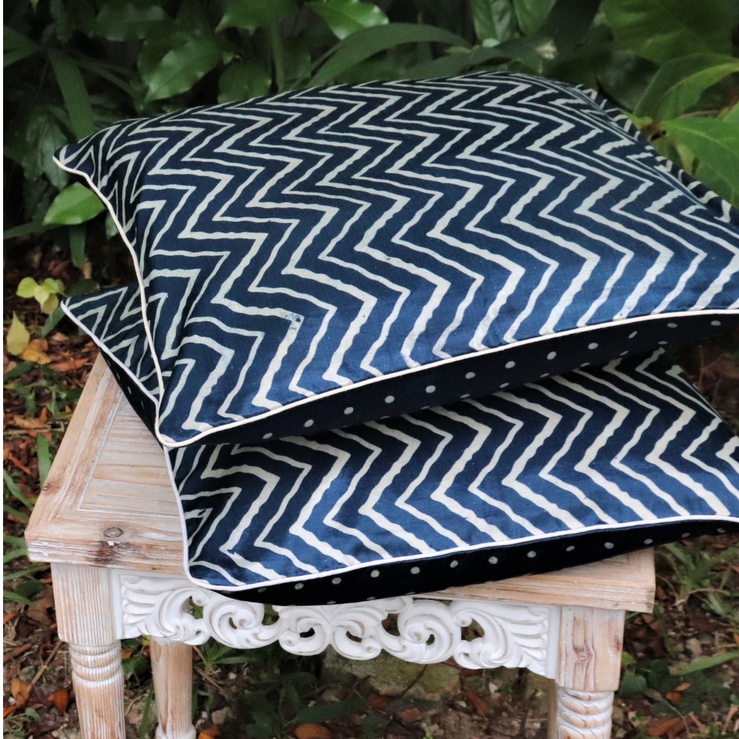 Blue Herringbone Mashroo Silk 40cmsx40cms Cushion Cover