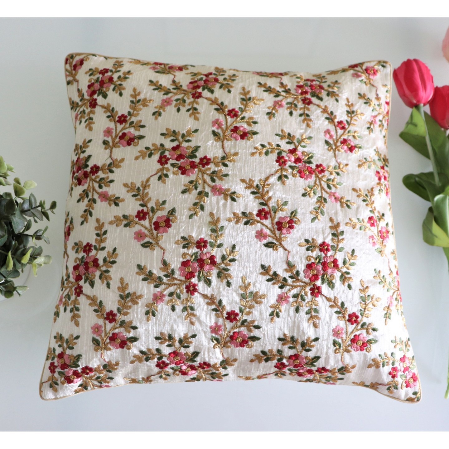 Blossoms Embroidered 40cmsx40cms Cushion Cover