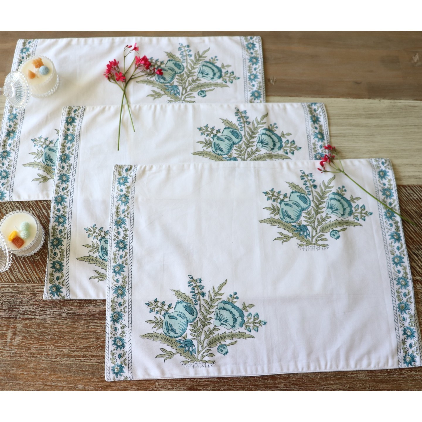 Blue Garden Table Mats - Set of 6