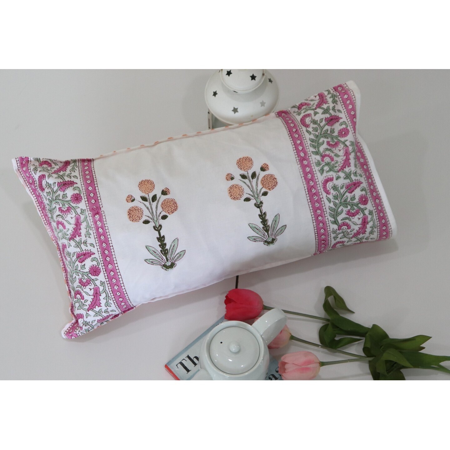 Pink Rose 30cmsx58cms Cotton Cushion Cover