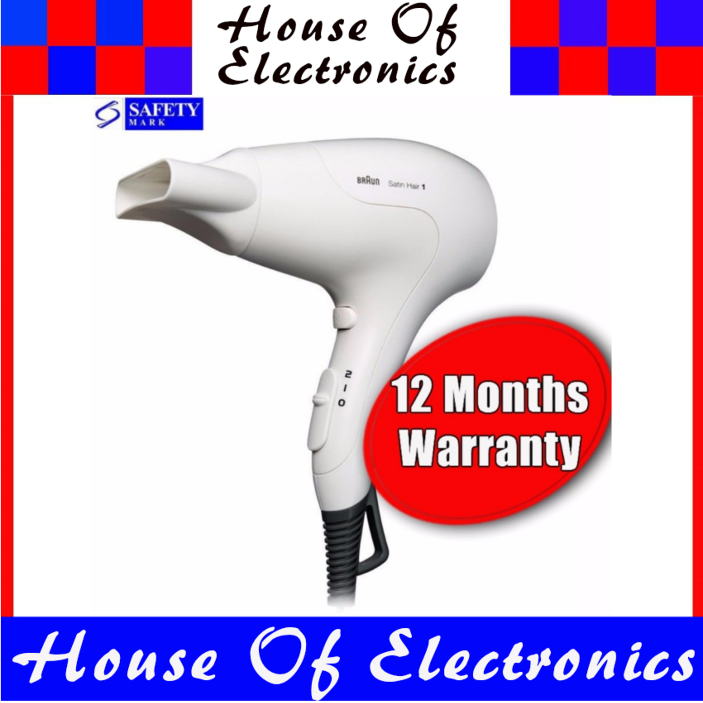 Braun HD180 Hair Dryer. 1800 watts. Safety Mark Approved + 1 Year Warranty.