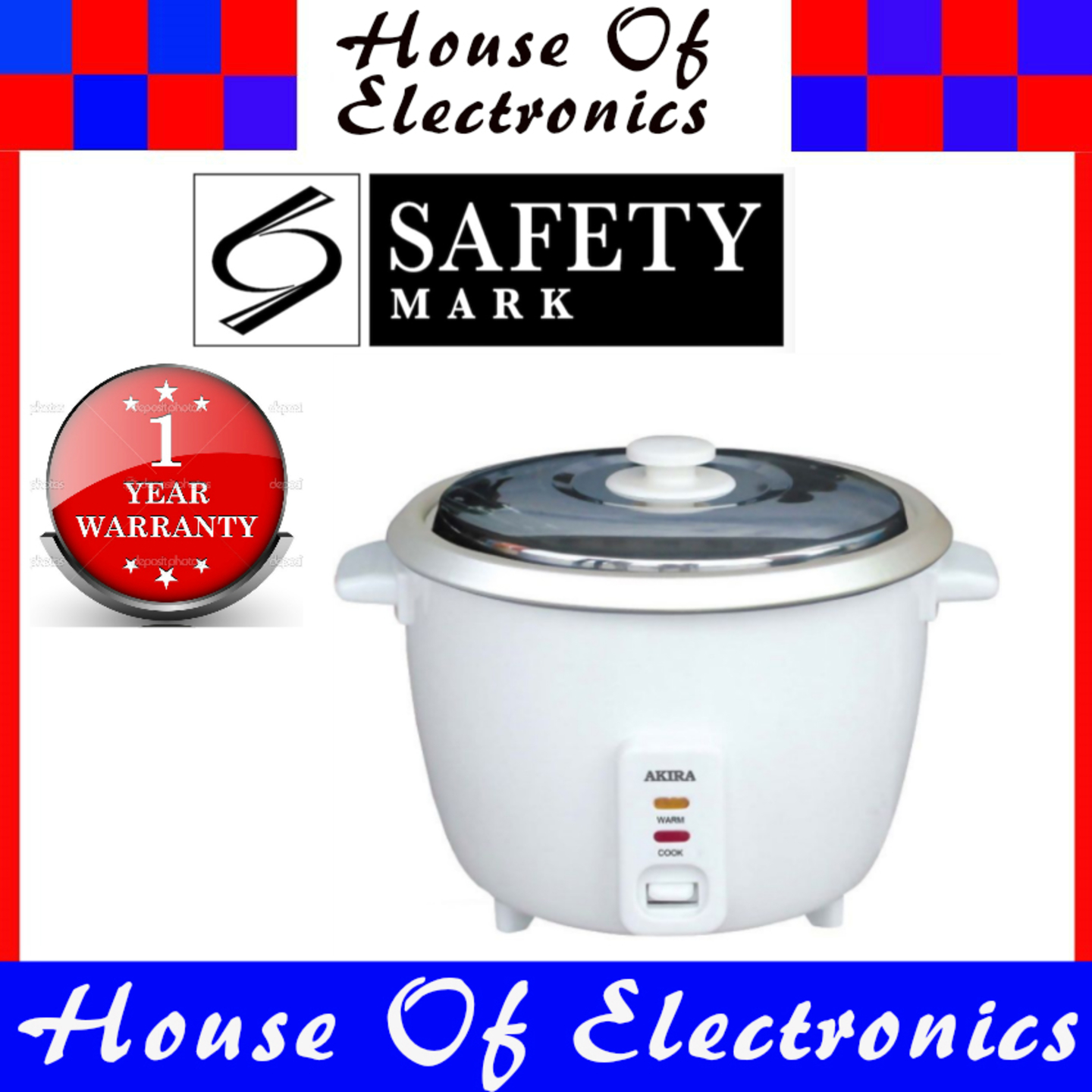 Akira RK-M150 1.5 Ltrs Rice Cooker. Aluminium Pot Type. PSB Safety Mark Approved + 1 Year Warranty.