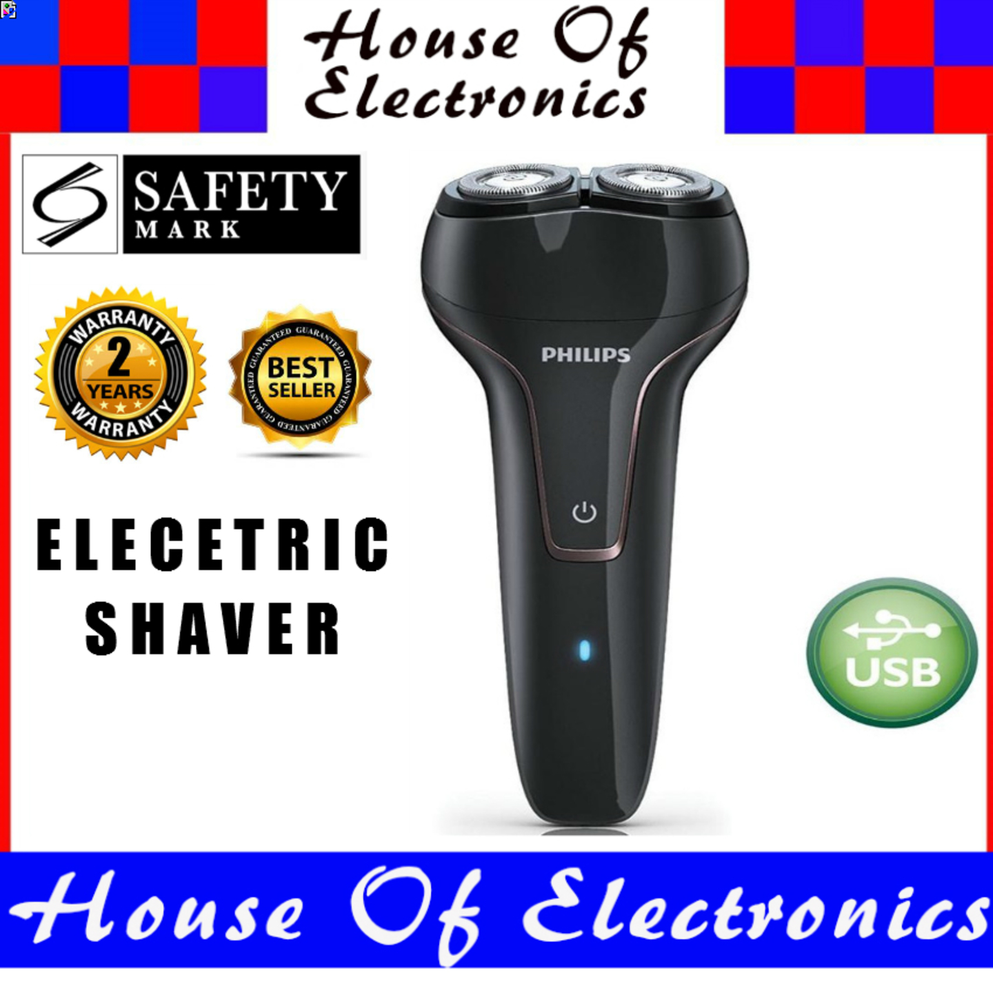 Philips PQ-222 USB SHAVER With 2 Years Warranty. Safety Mark Approved.