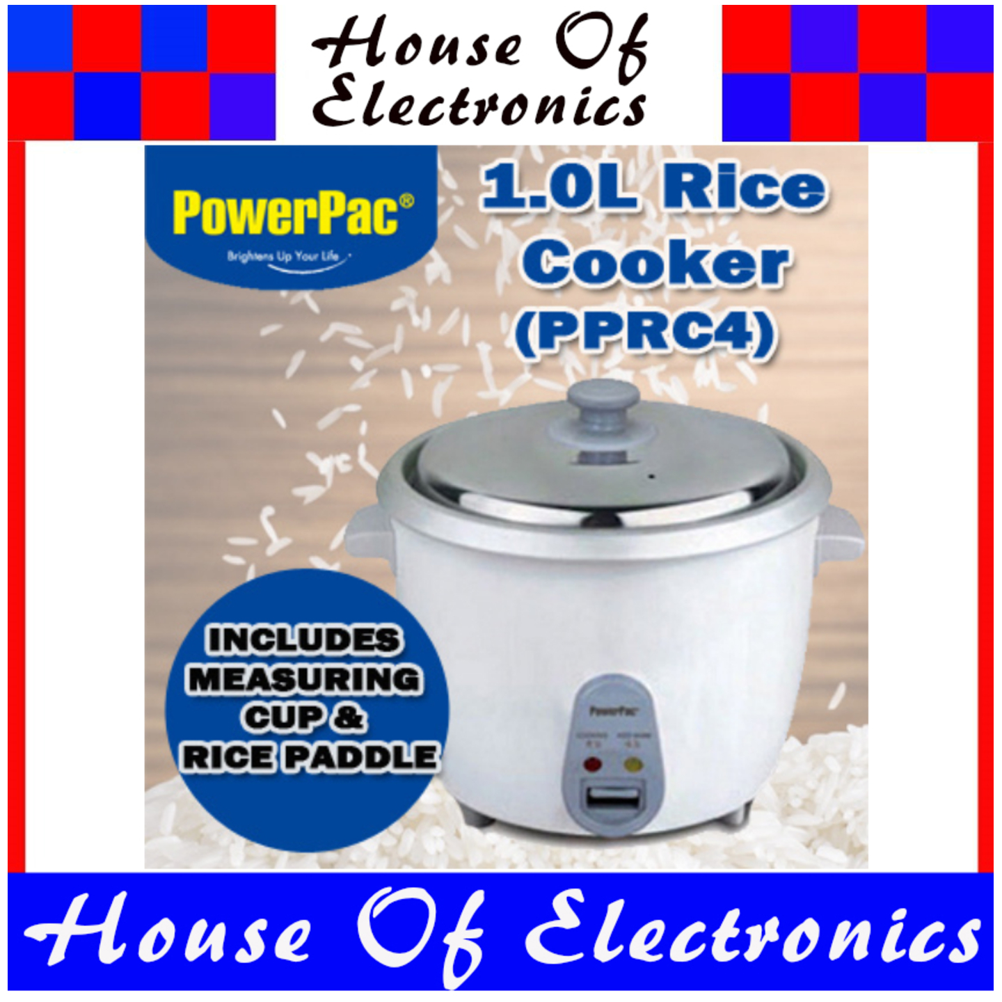 PowerPac PPRC4 1.0 Litre Rice Cooker with Aluminium Pot. PSB Safety Mark Approved