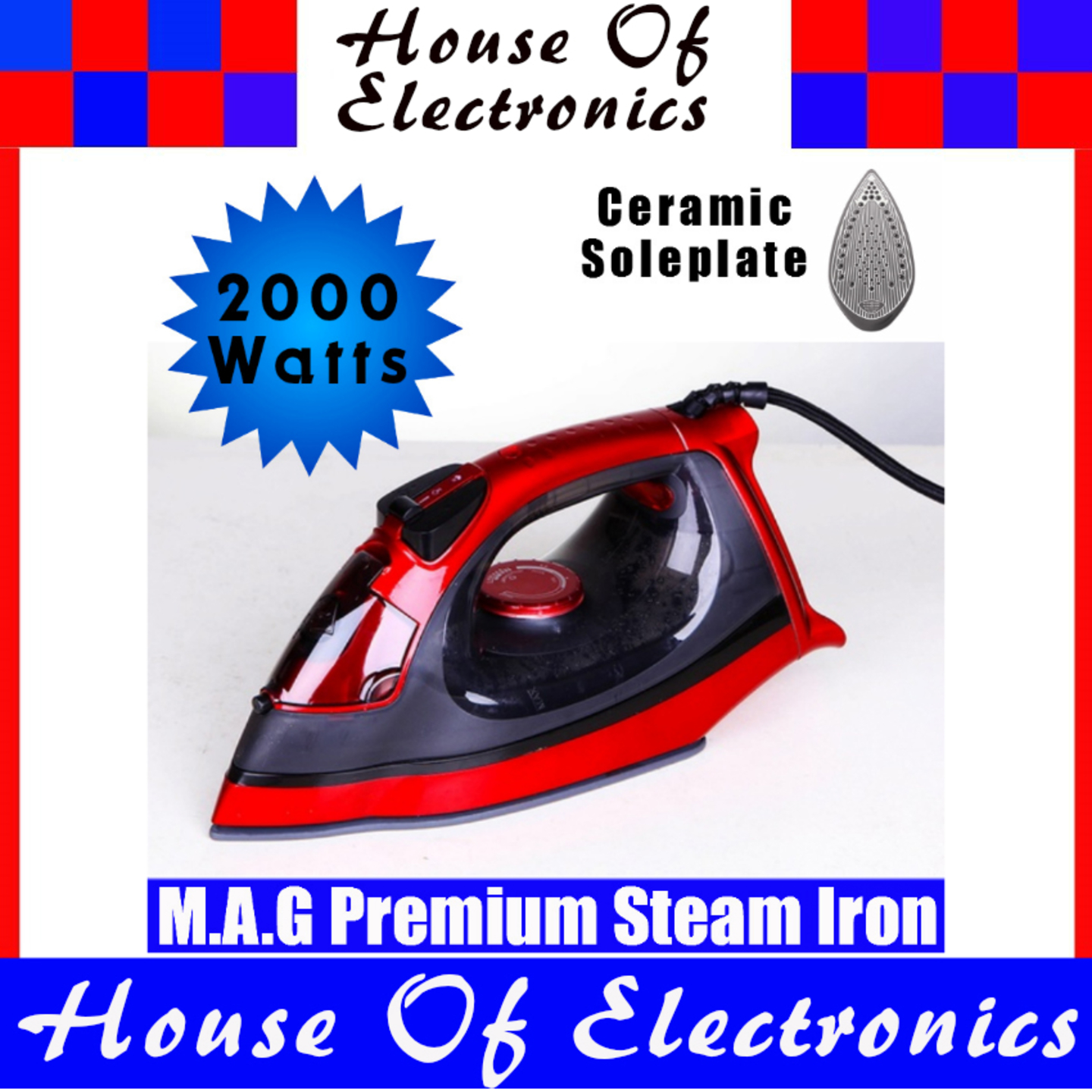 M.A.G Premium Steam Iron | 2000 Watts | Dry and Steam Function | Self Cleaning | Burst Steam 