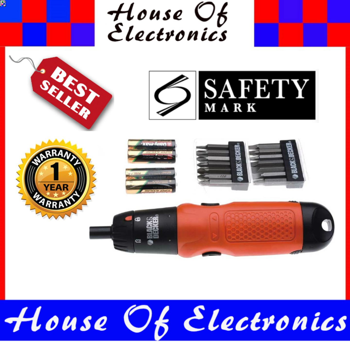 Black and Decker 6v Alkaline ScrewDriver A7073 with 14bits Features: Innovative screwdriver powered by alkaline batteries