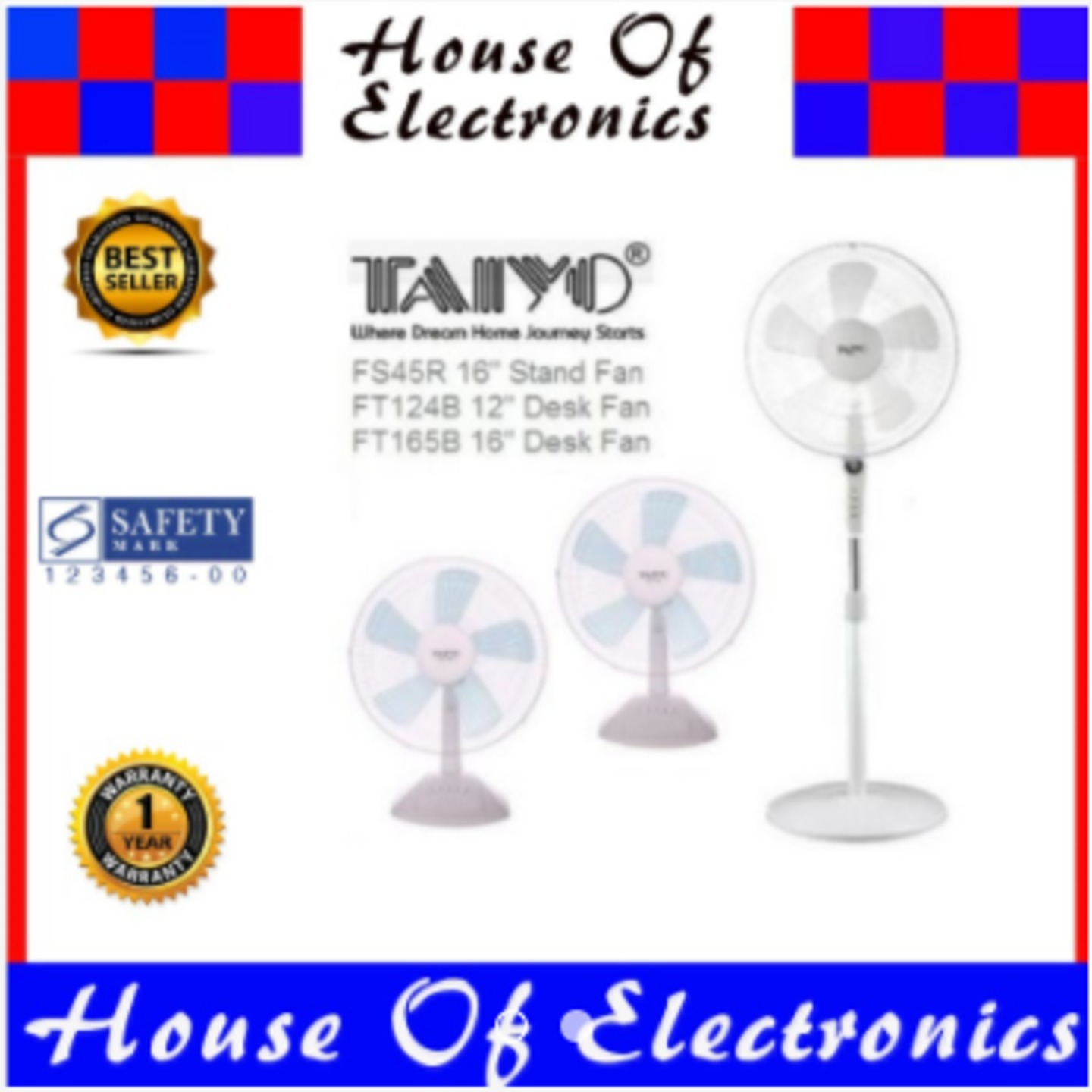 Taiyo FT124B 12" Table Fan. 1 Year Warranty + Safety Mark Approved.