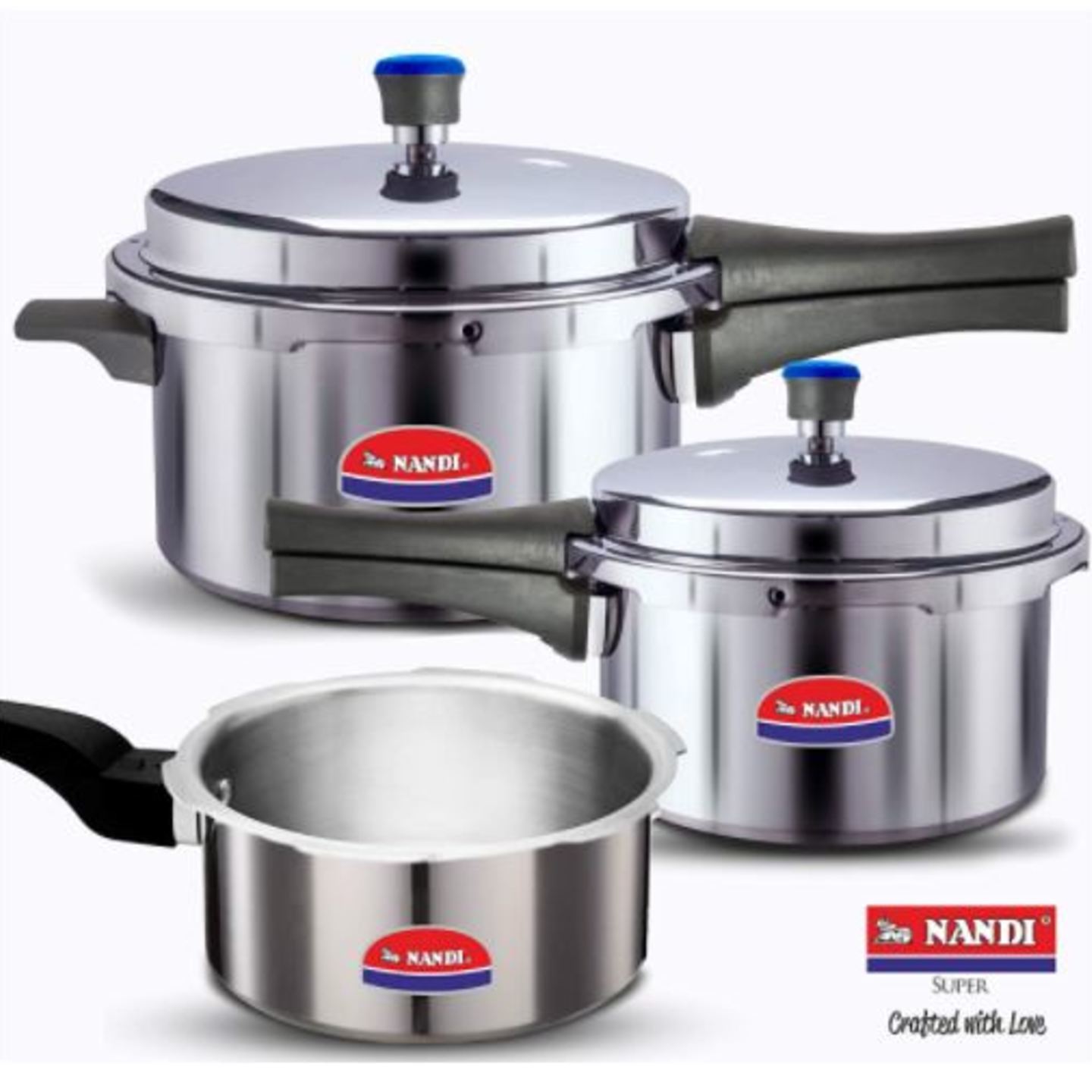 Nandi Super Cooker Combo 2L, 3L and 5L, Non-Induction Base, Aluminium