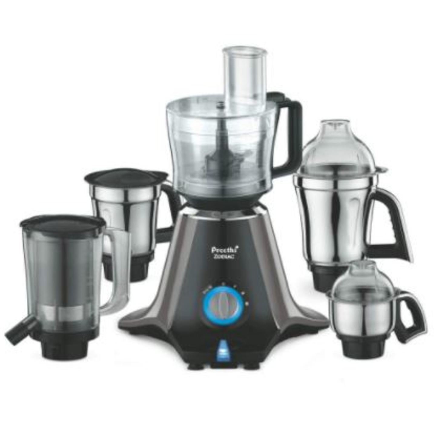 Preethi Zodiac MG 218 750-Watt Mixer Grinder with 5 Jars BlackLight Grey, Standard