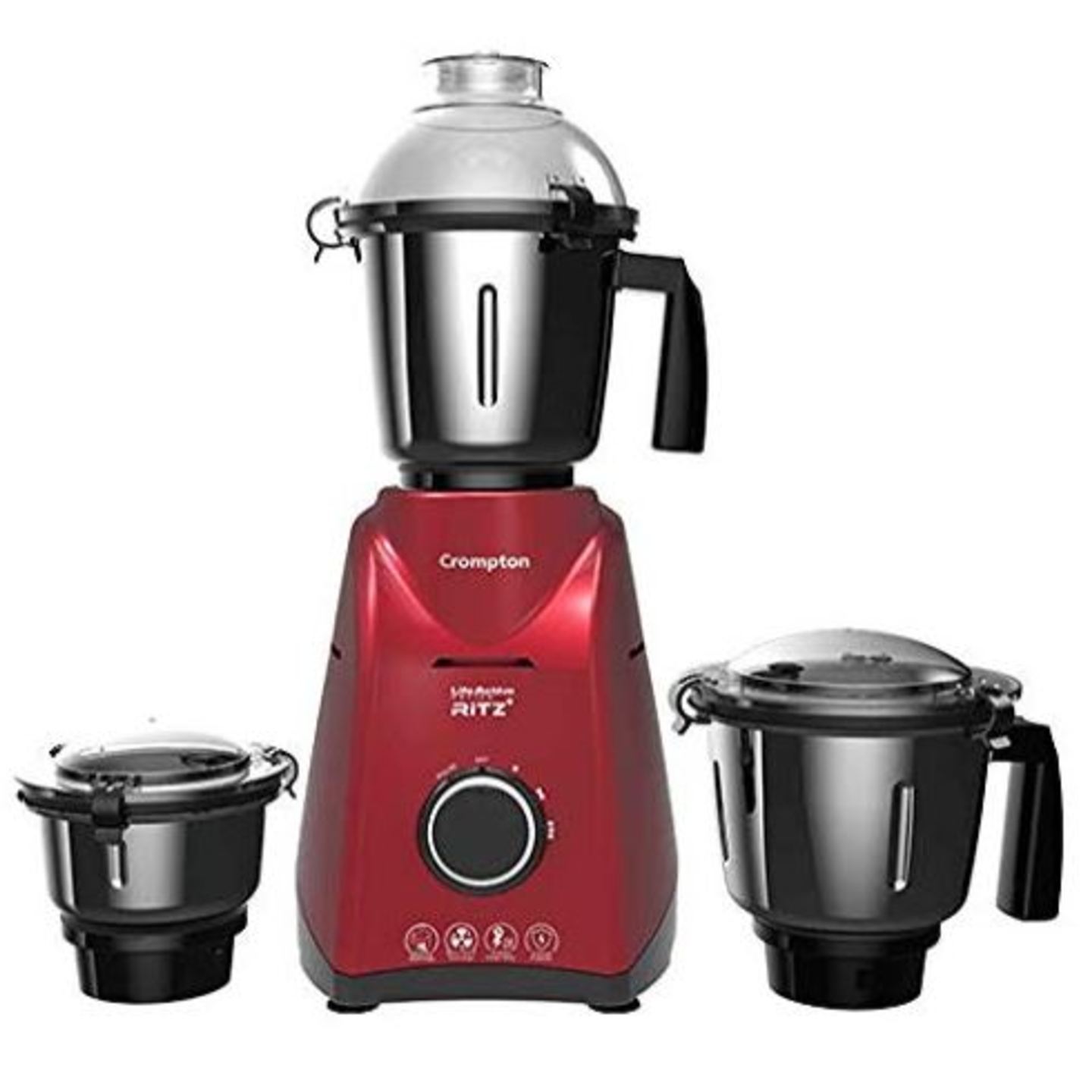 Crompton Ritz Plus 750-Watt Mixer Grinder  (3 Stainless Steel Jars, Metallic Red & Black)