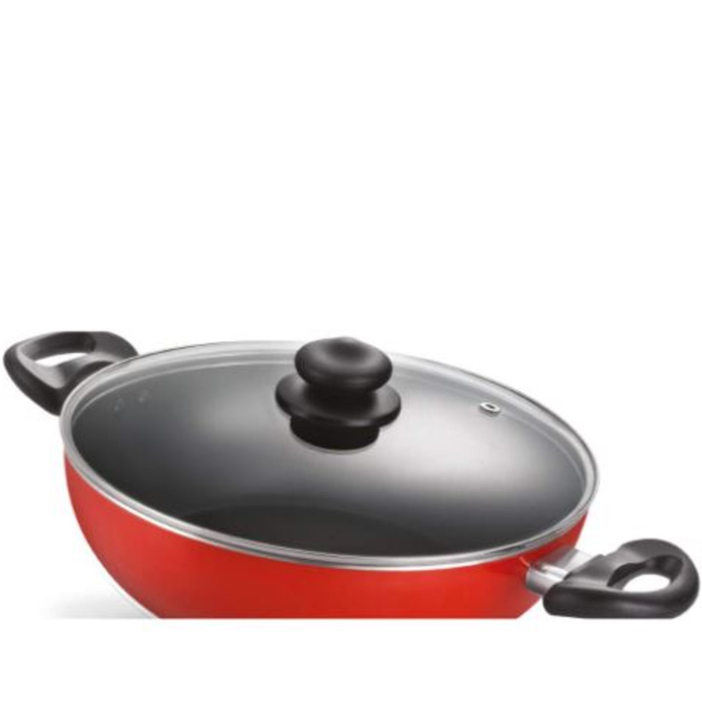 Judge by TTK Prestige Aluminium Flat Kadai with Glass Lid, 260mm, Red induction base