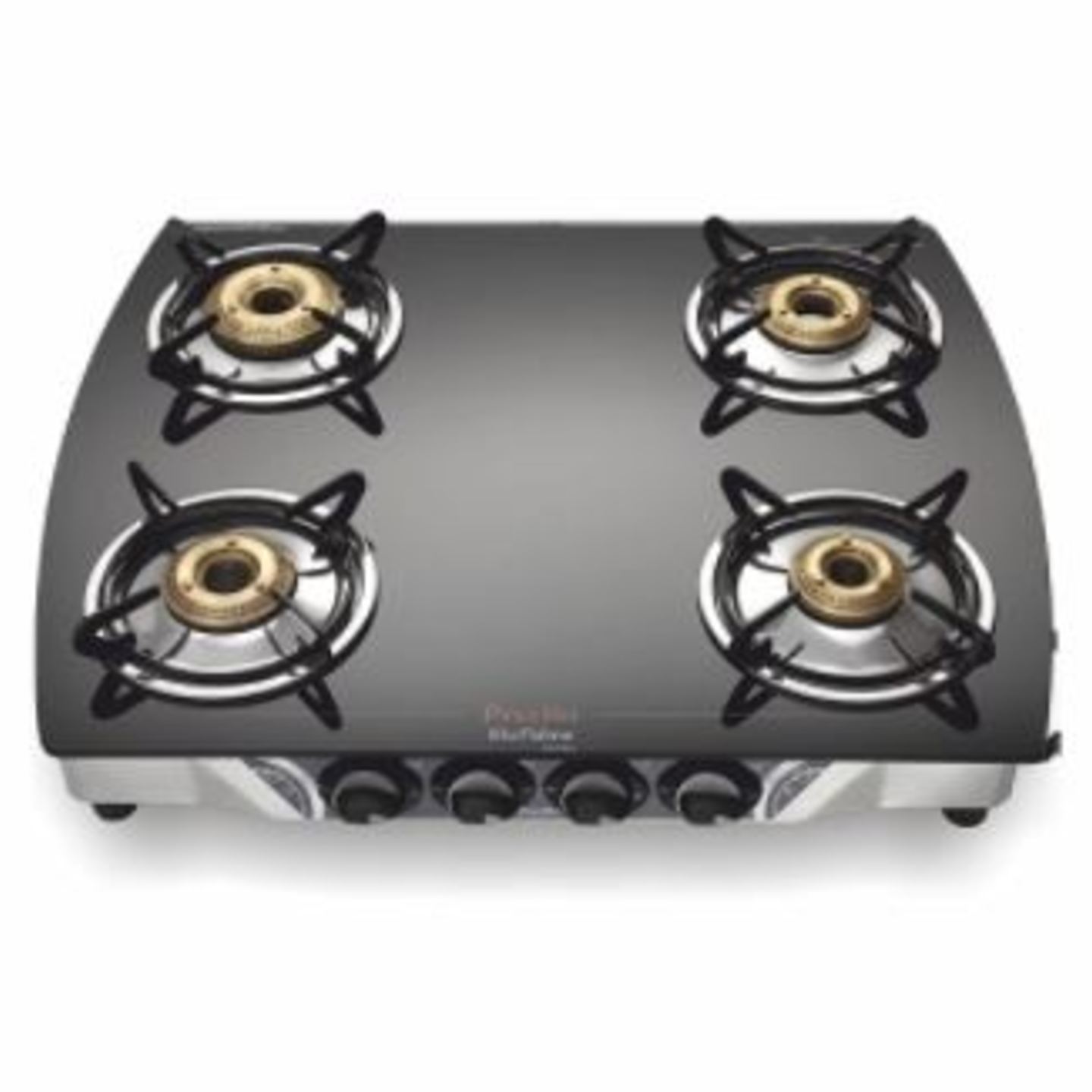 Preethi Blu Flame Jumbo Glass top 4 Burner Gas Stove, Manual Ignition, Black