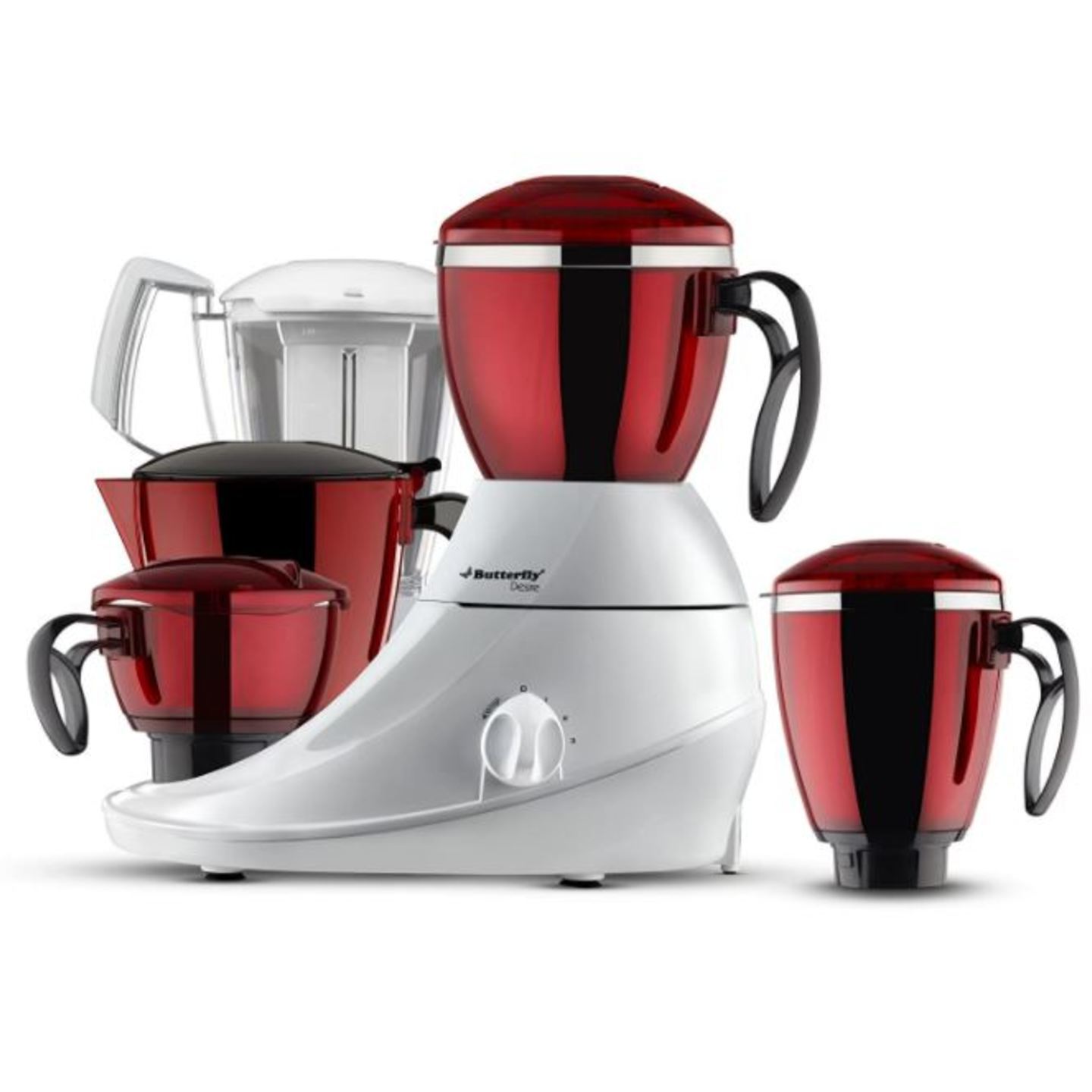 Butterfly Desire Mixer Grinder with 4 Jars Red and White