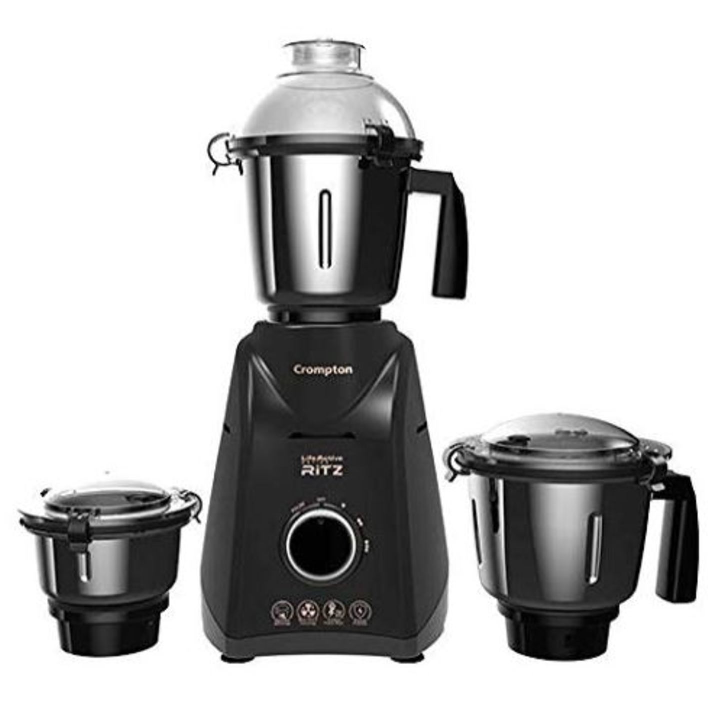 Crompton Ritz 750-Watt Mixer Grinder 3 Stainless Steel Jars, Matte Black