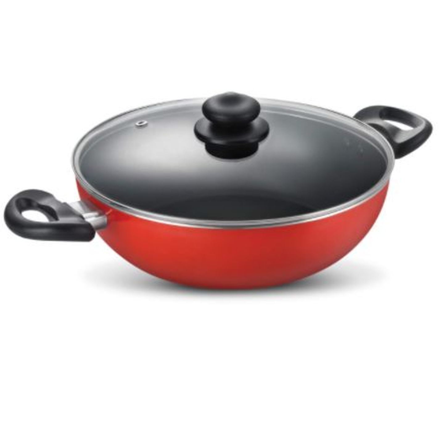 Judge Deluxe Non-Stick Deep Kadai with Lid 300 mm, Red