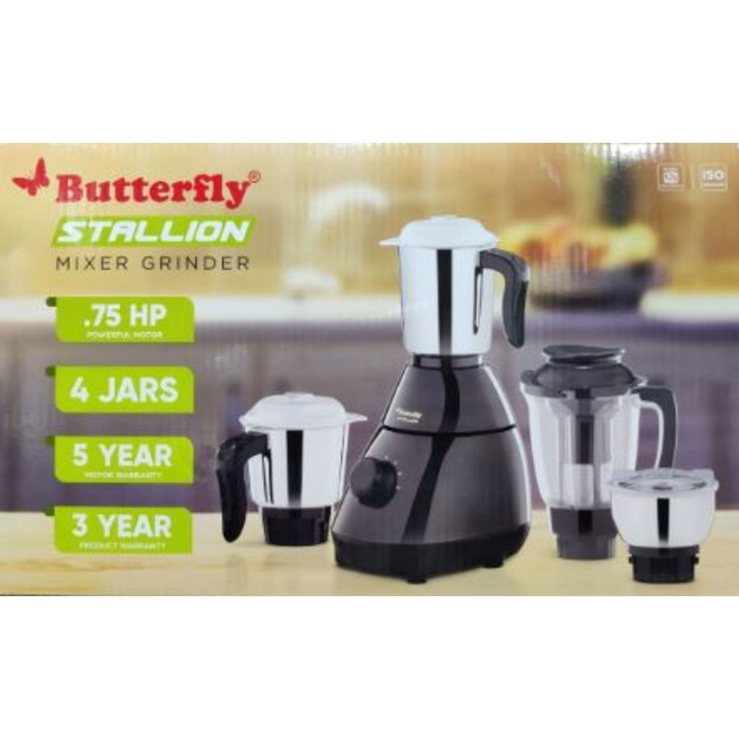 Butterfly stallion 750-Watt Mixer Grinder with 4 Jars Grey