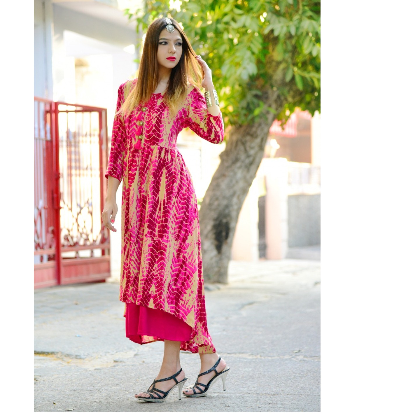 Pink rayon printed dress