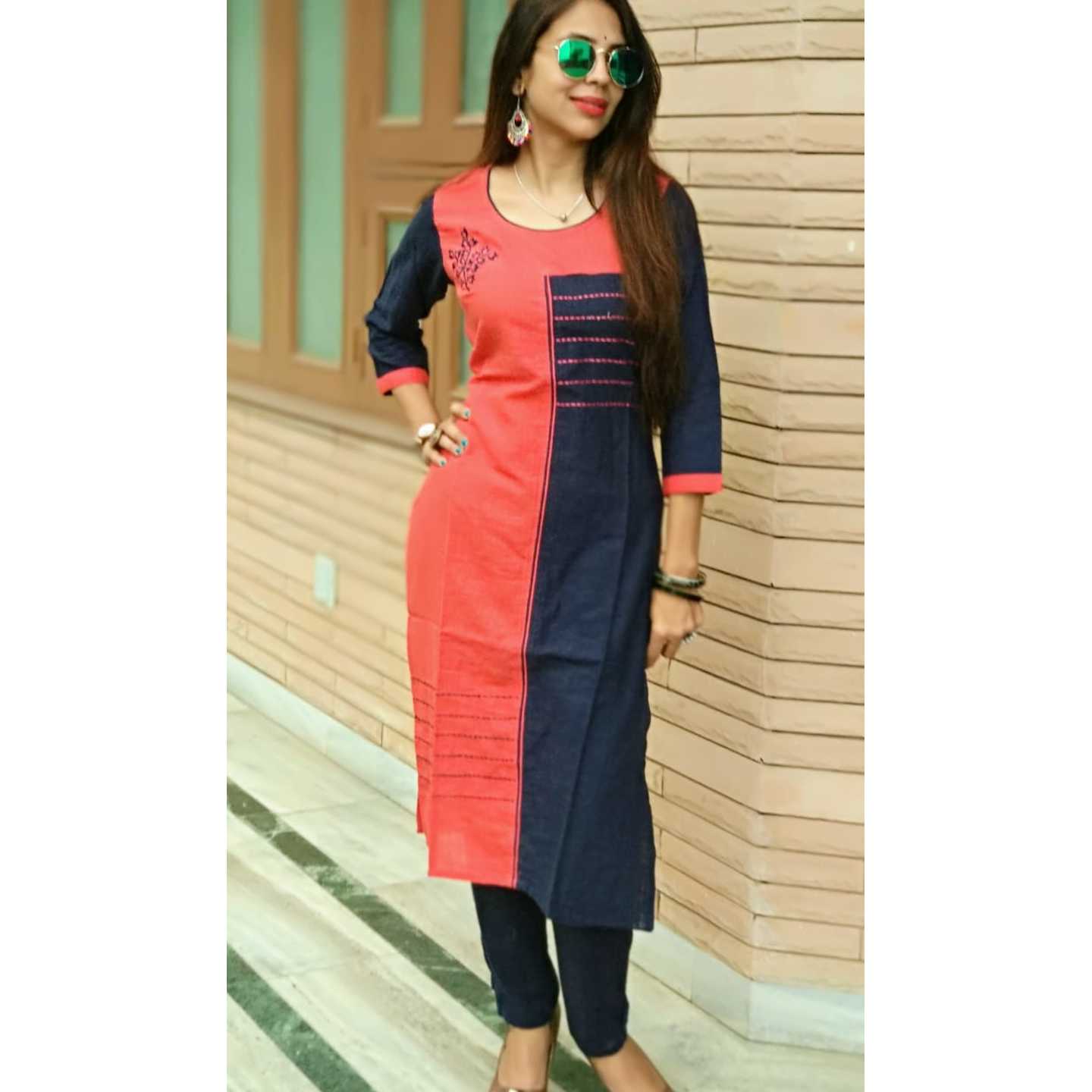 Cotton slub embroidered kurta