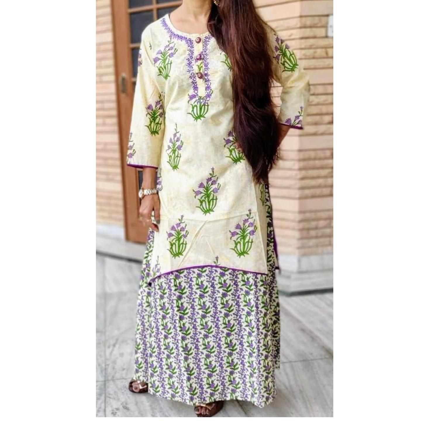 Purple embroidered long kurta