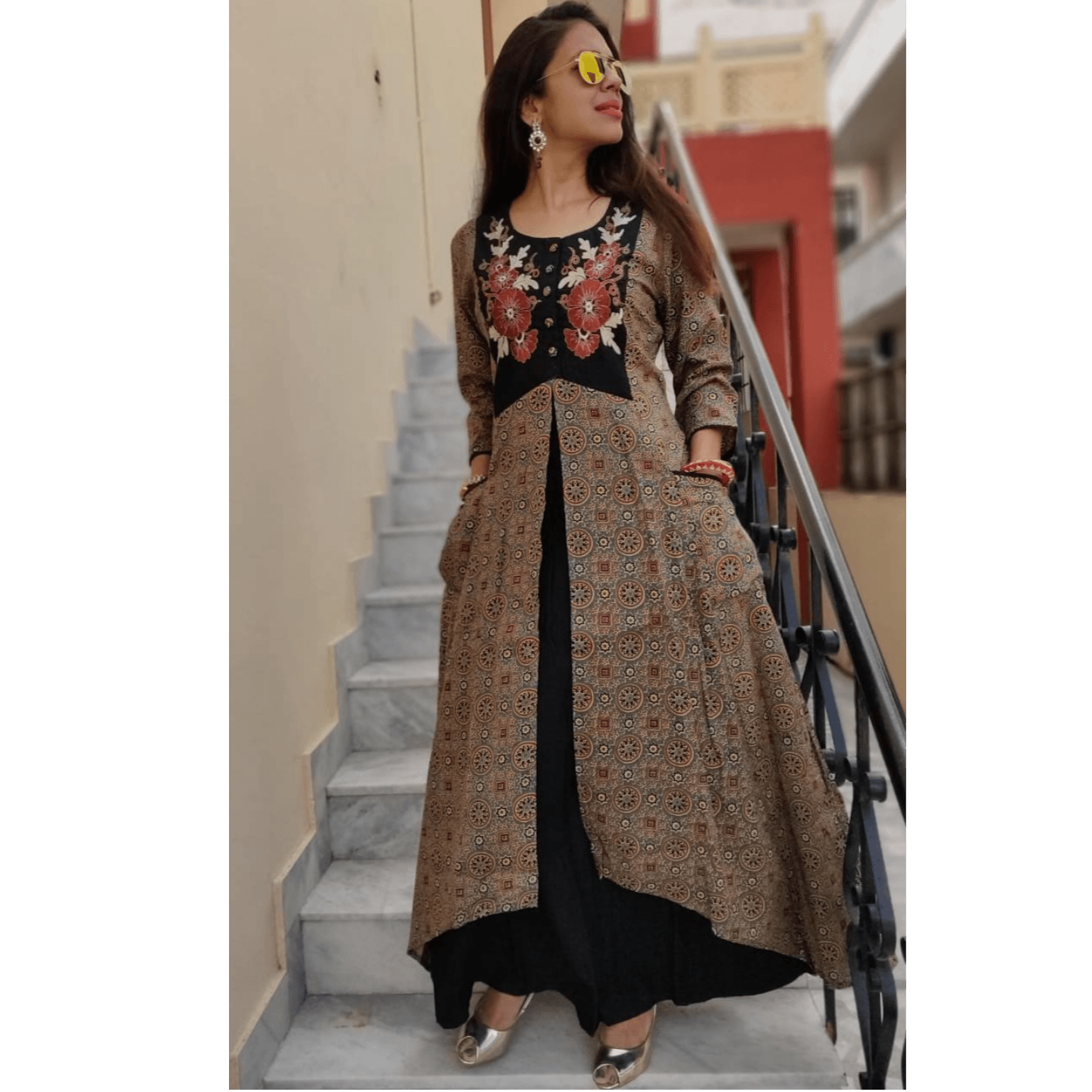 Brown embroidered dress