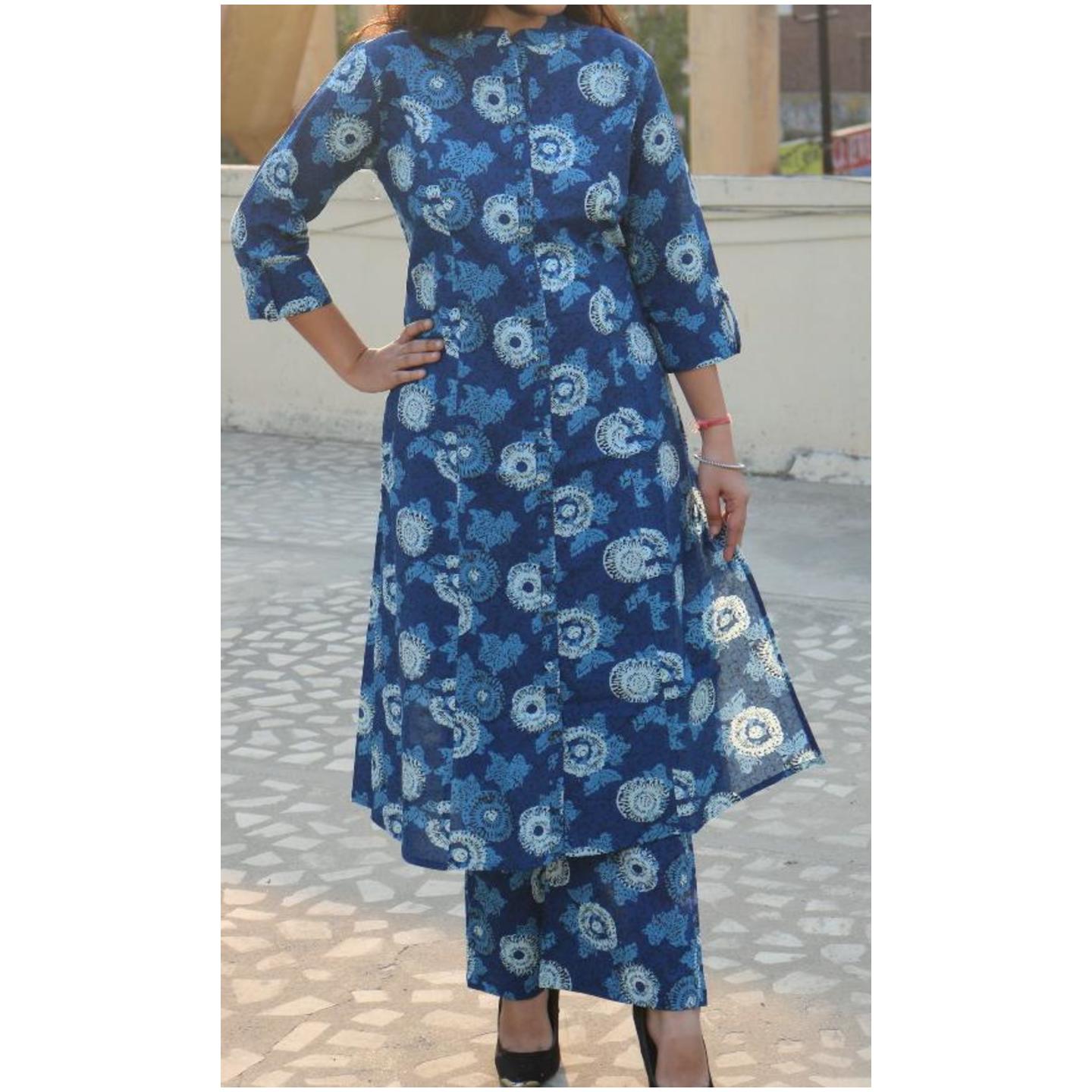 Blue printed kurti pant