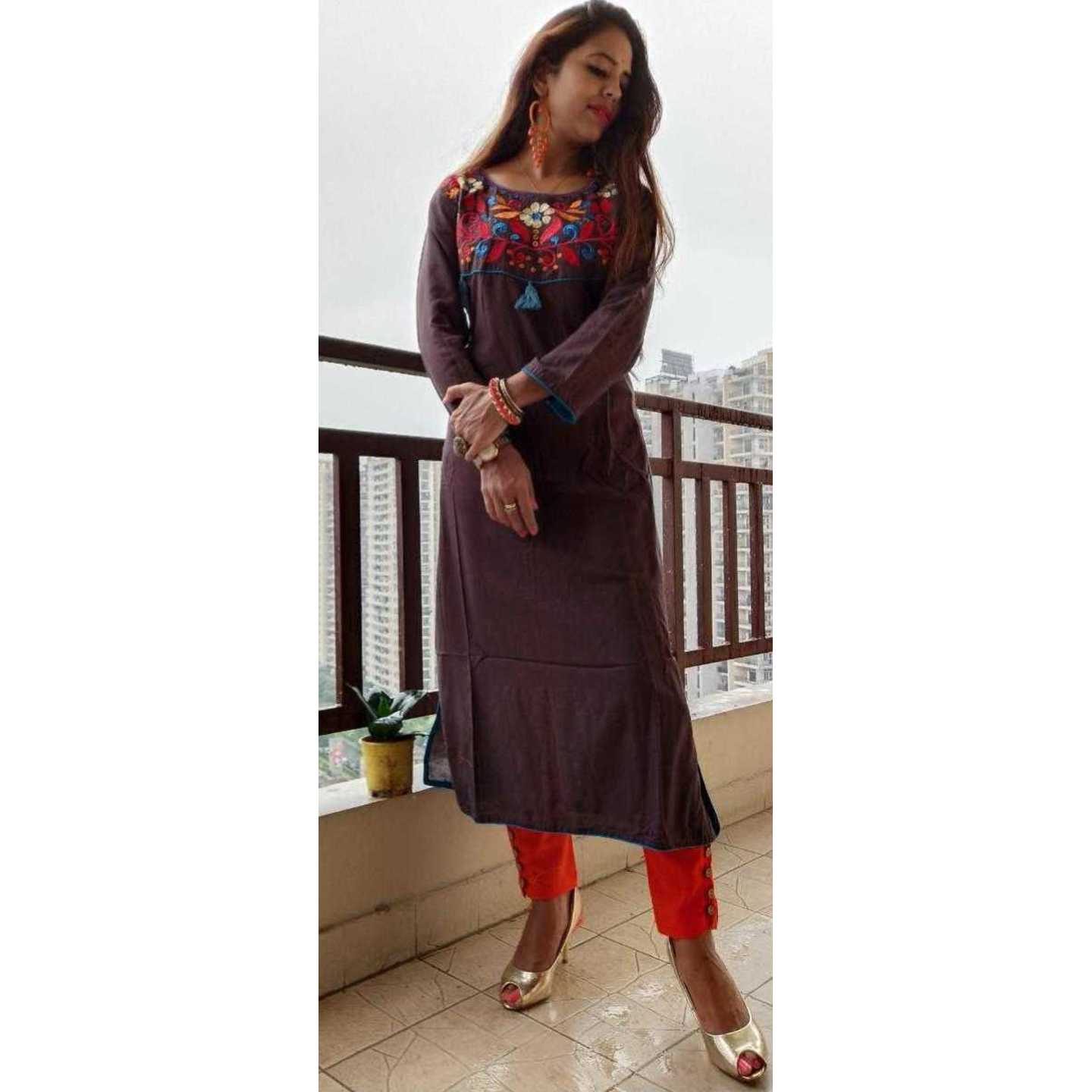 Brown embroidered kurti