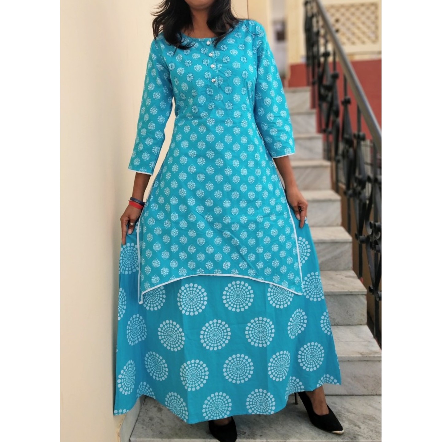 Blue double layered kurta