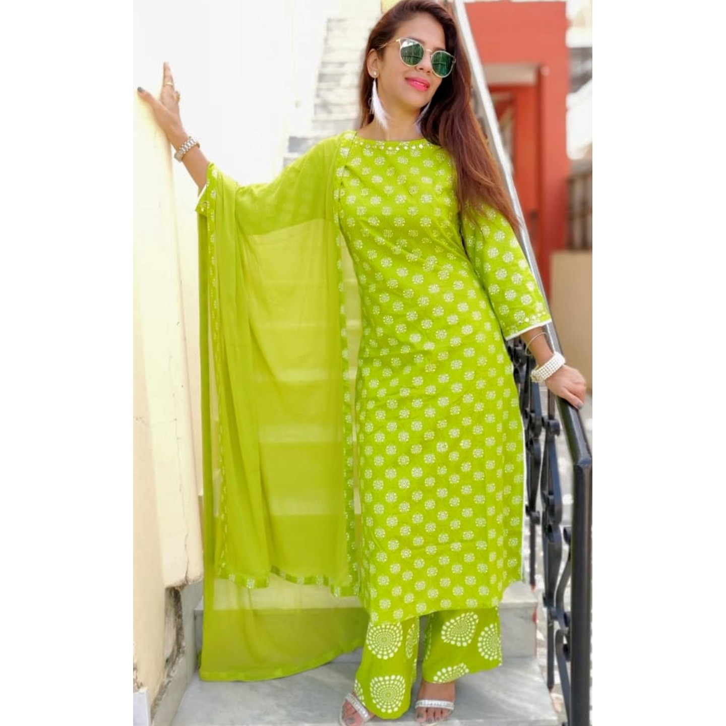 Green kurti pant with dupatta