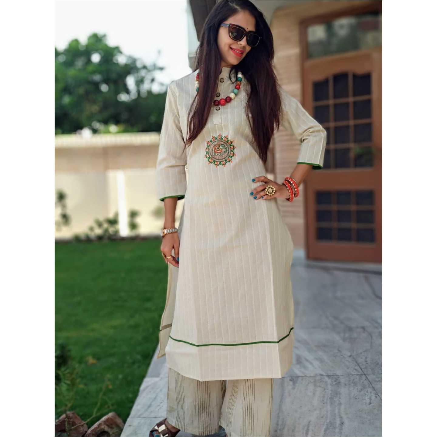 Green embroidered kurti pant