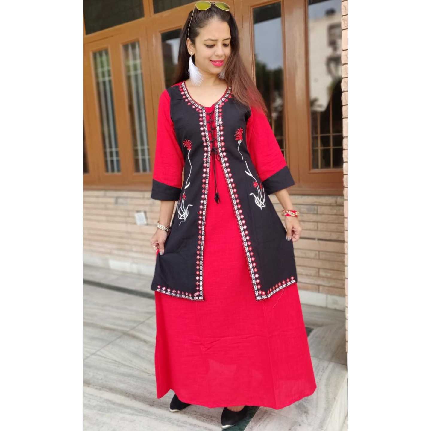 Cotton embroidered jacket style kurta