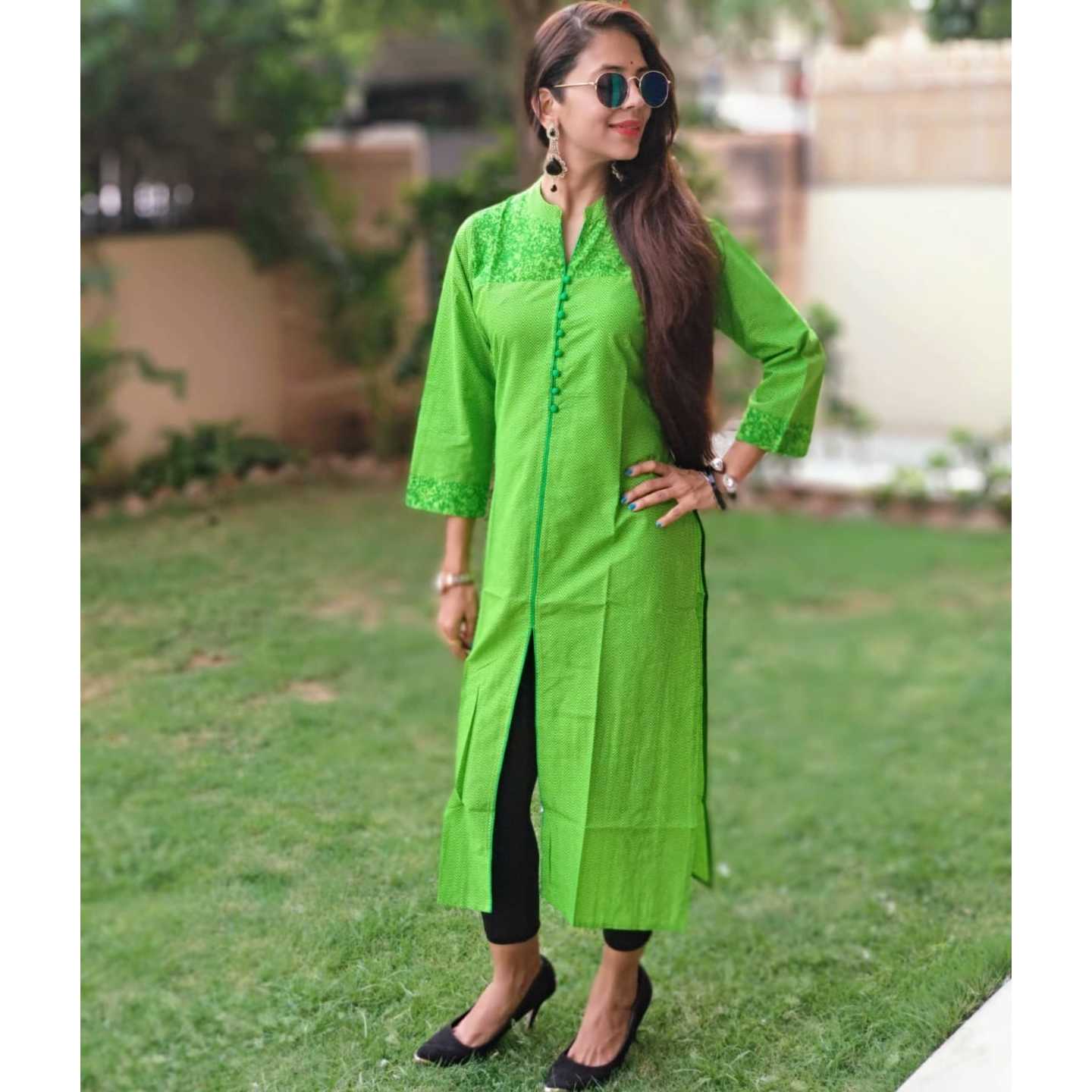 Green printed kurti